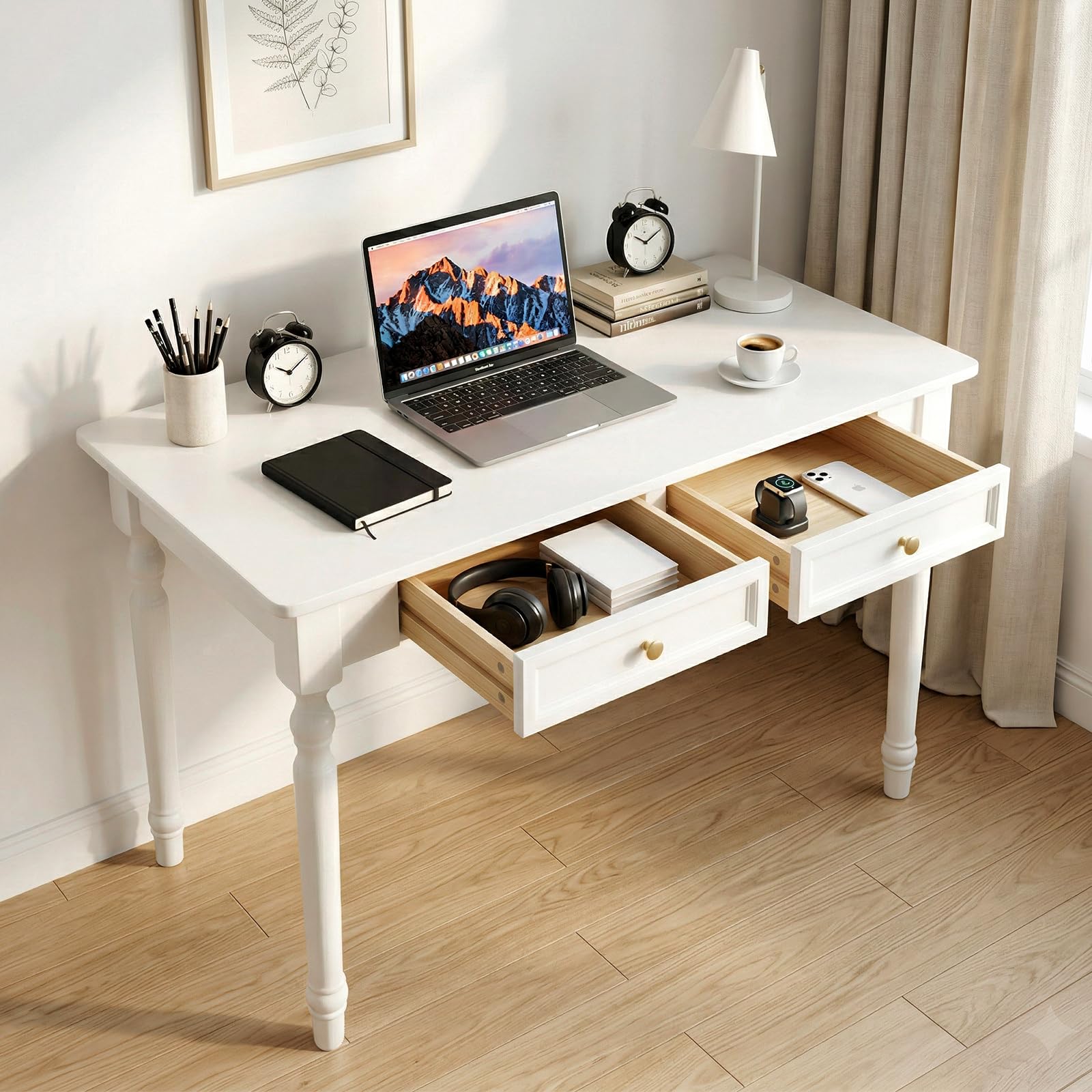 Scrivania in legno massello bianco 100 cm tavolo rustico segretario tavolo in legno di gomma con tavolo DersConsole per casa ufficio e camera da letto Fattoria Sle
