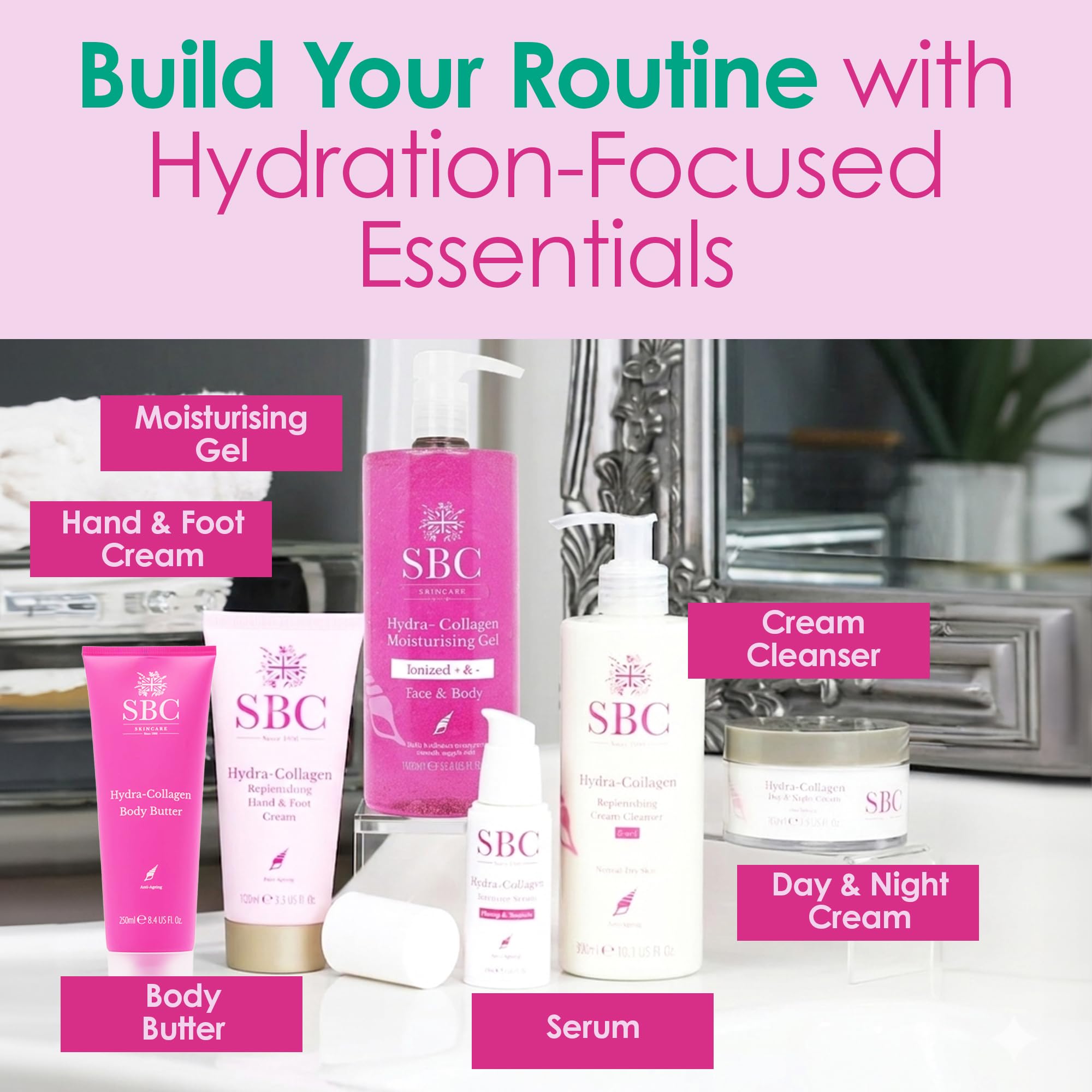 SBC Skincare - Gel Idratante Viso e Corpo Hydra-Collagen Moisturising - 1 Litro - Con Collagene Marino - Aiuta a Nascondere le Linee d'Espressione