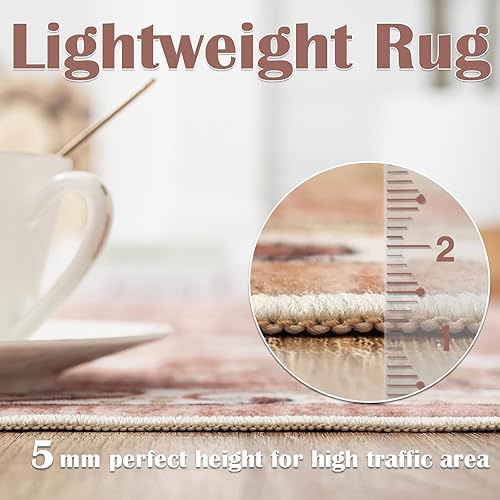 Miniatura 4 de jinchan Alfombra de área lavable de 2 x 3, alfombra de entrada, alfombra vintage floral para interiores, alfombra suave, retro, envejecida, naranja