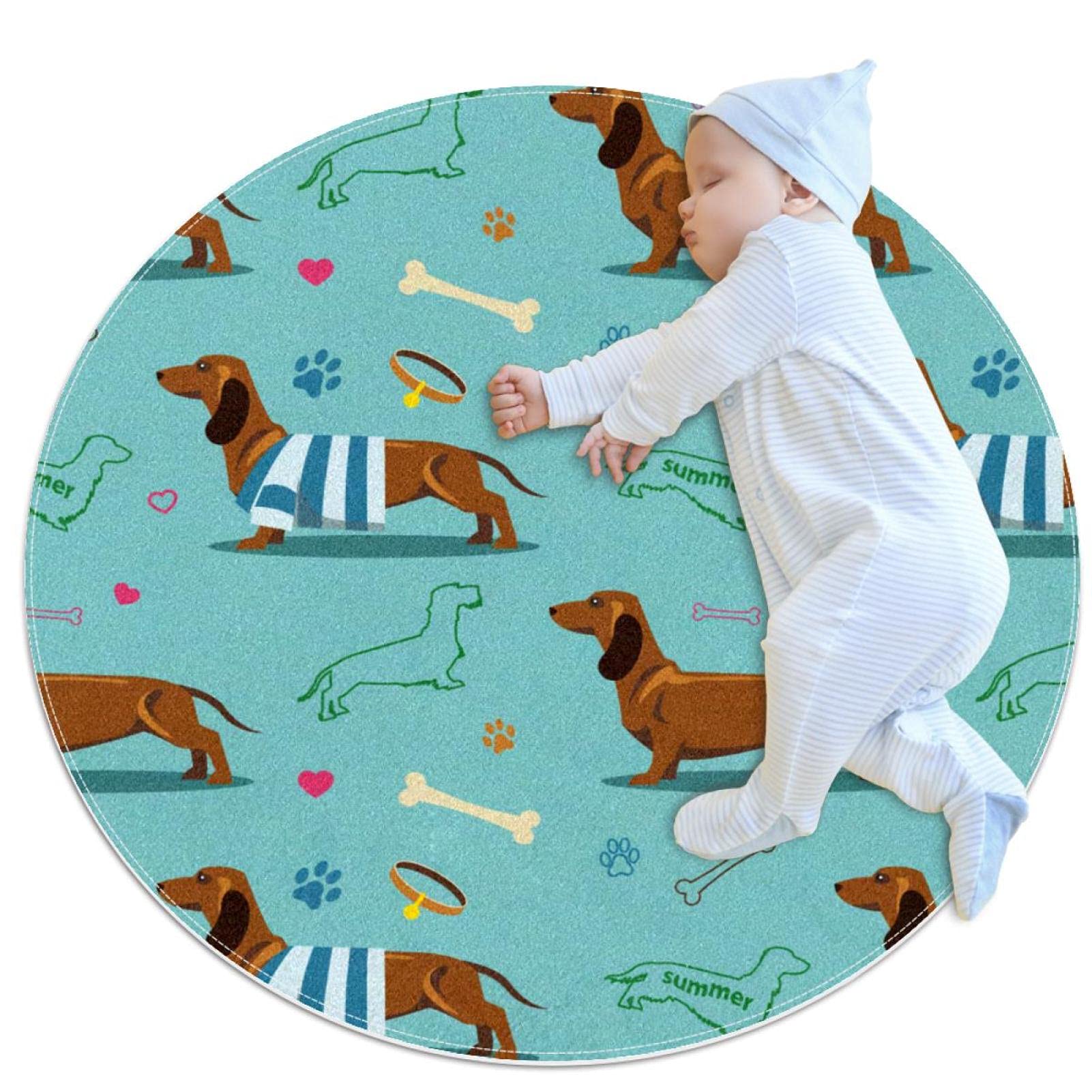 Tapis rond Chien Teckel parfait pour la salle de jeux des enfants
