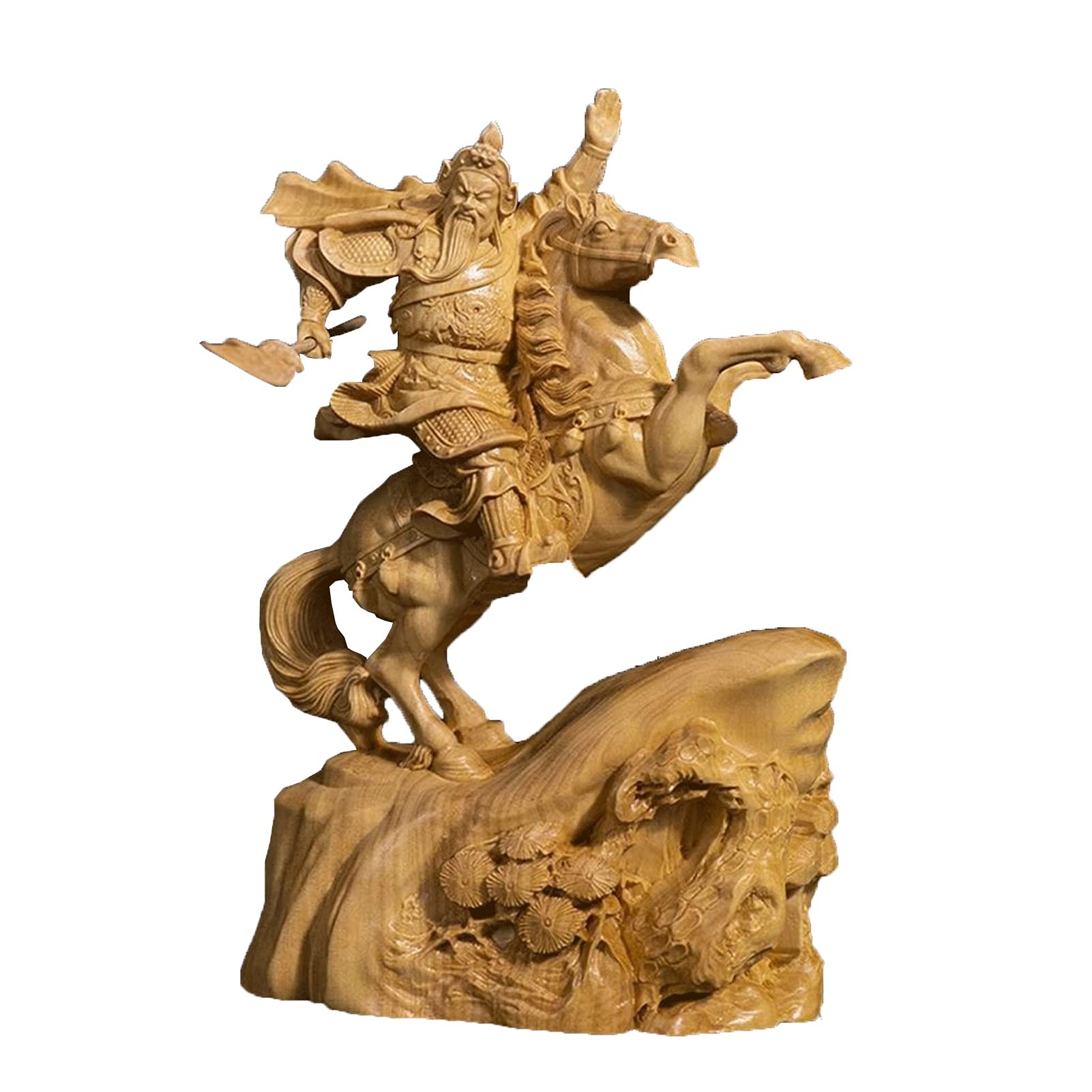LIUBINGER Statues 15CM Guan Yumu Statue Boxwood Sculpture Guan Gong Riding Statuette Office Home Decoration Crafts Decoration Sculptures