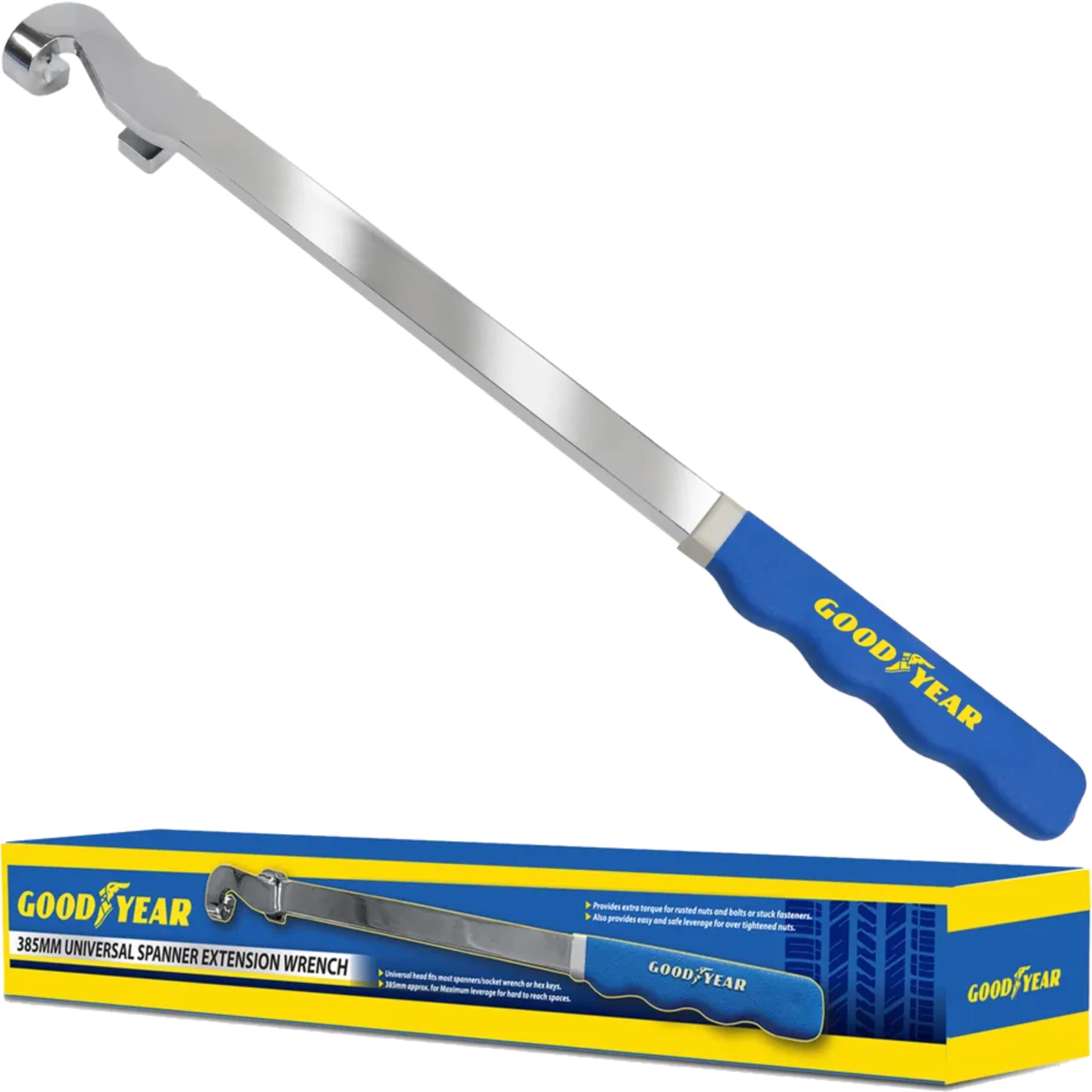 Goodyear Silver Universal 385Mm Extra Torque Arms Spanner Extension Bar, Extender, Offset Extension Wrench, Ratchet, Serpentine Belt Tool, Pry Bar Wrench Adaptor, Lever Bar, Extendable Breaker