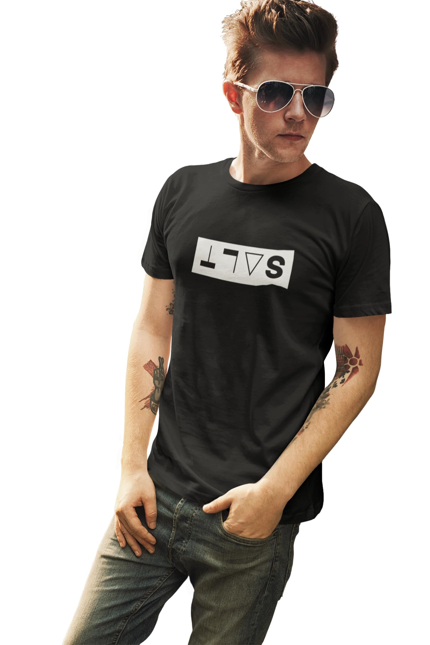 GenericBlack Cotton Round Neck Half Sleeves Printed T-Shirt: Stylish & Comfortable | Unique Graphic Designs | Unisex Fit | Salt