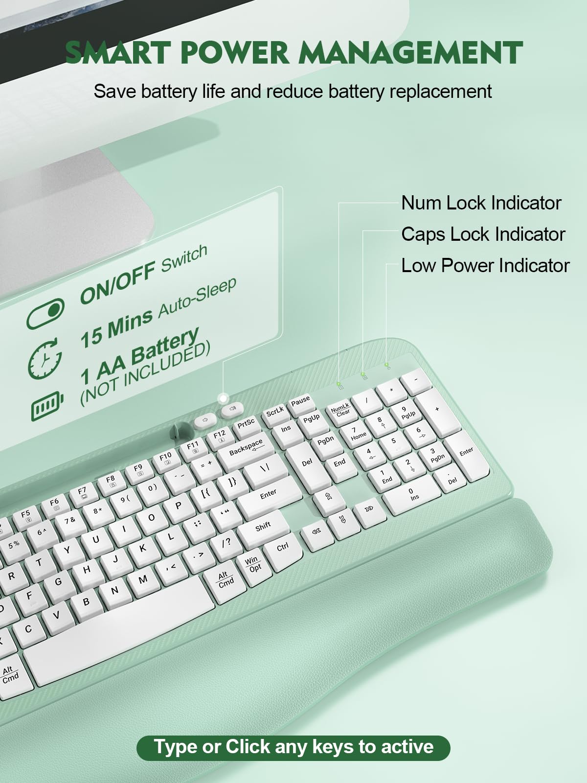 EAYBLLY Wave Keys Bezprzewodowa ergonomiczna klawiatura z amortyzowanym podparciem dłoni, wygodne naturalne pisanie, do dużych dłoni, 2,4 GHz, pełnowymiarowa bezprzewodowa klawiatura komputerowa USB
