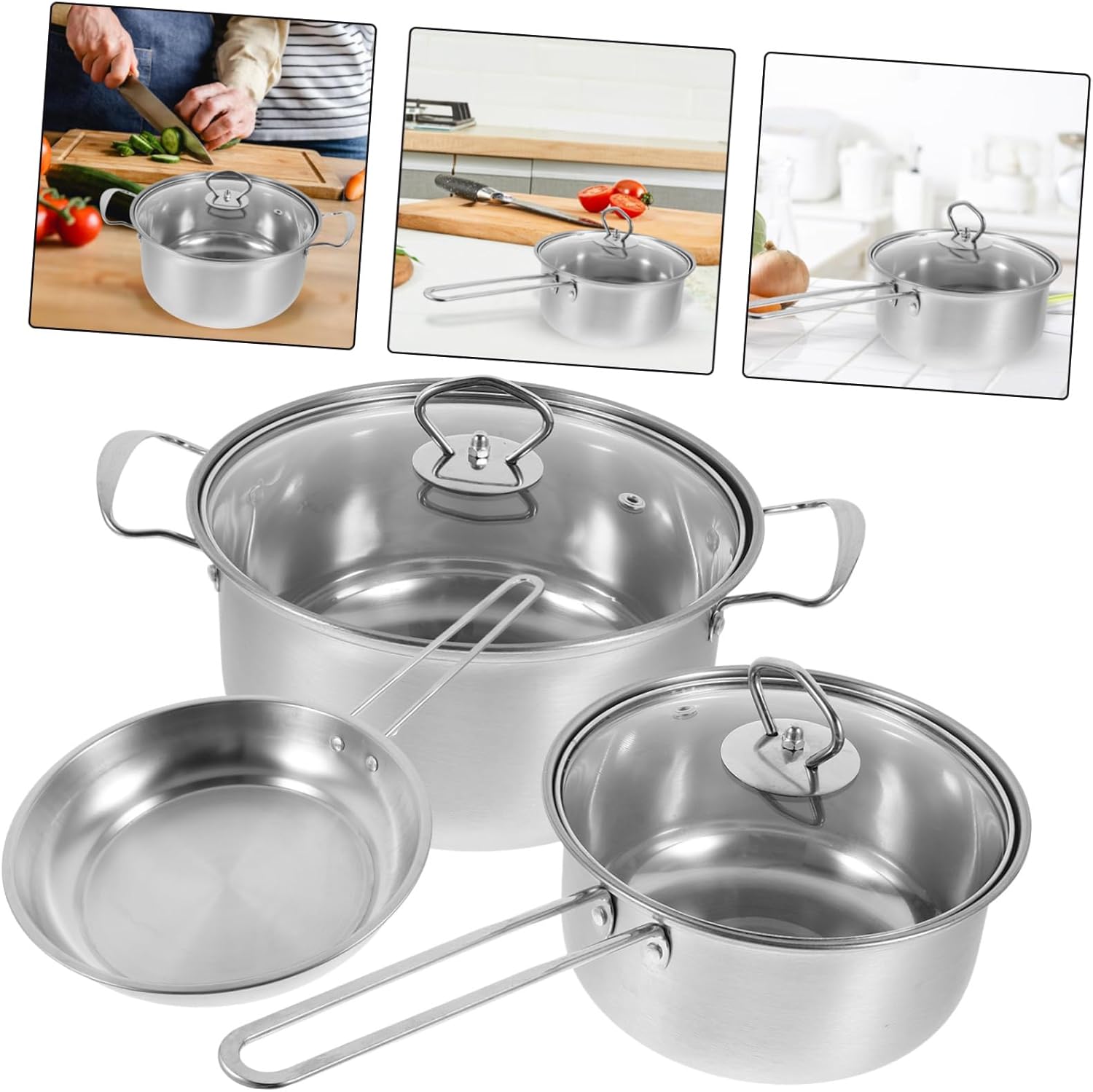 VICASKY Stainless Steel Cookware Set Pot Pan Saucepan Non Kitchen Cooking Set with Smooth Seamless Surface for Easy Cleaning and Daily Use