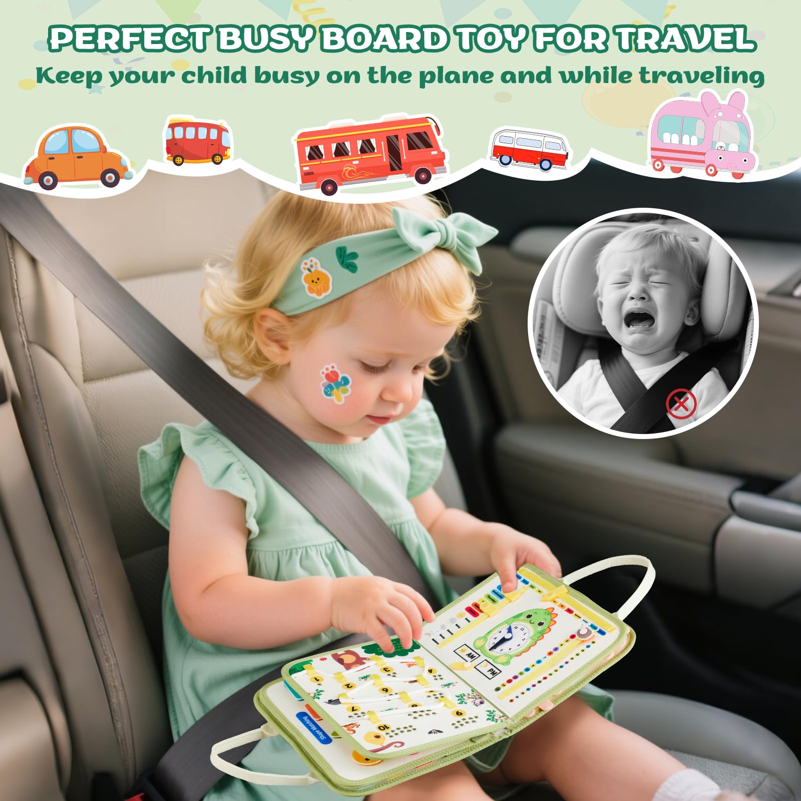 Busy Board, Quiet Book Montessori zabawka dla dzieci od 3, 4, 5, 6 lat, 9 w 1, zabawka motoryczna, zabawka sensoryczna, zabawka edukacyjna, książka o aktywności, zabawka podróżna, prezent dla chłopców