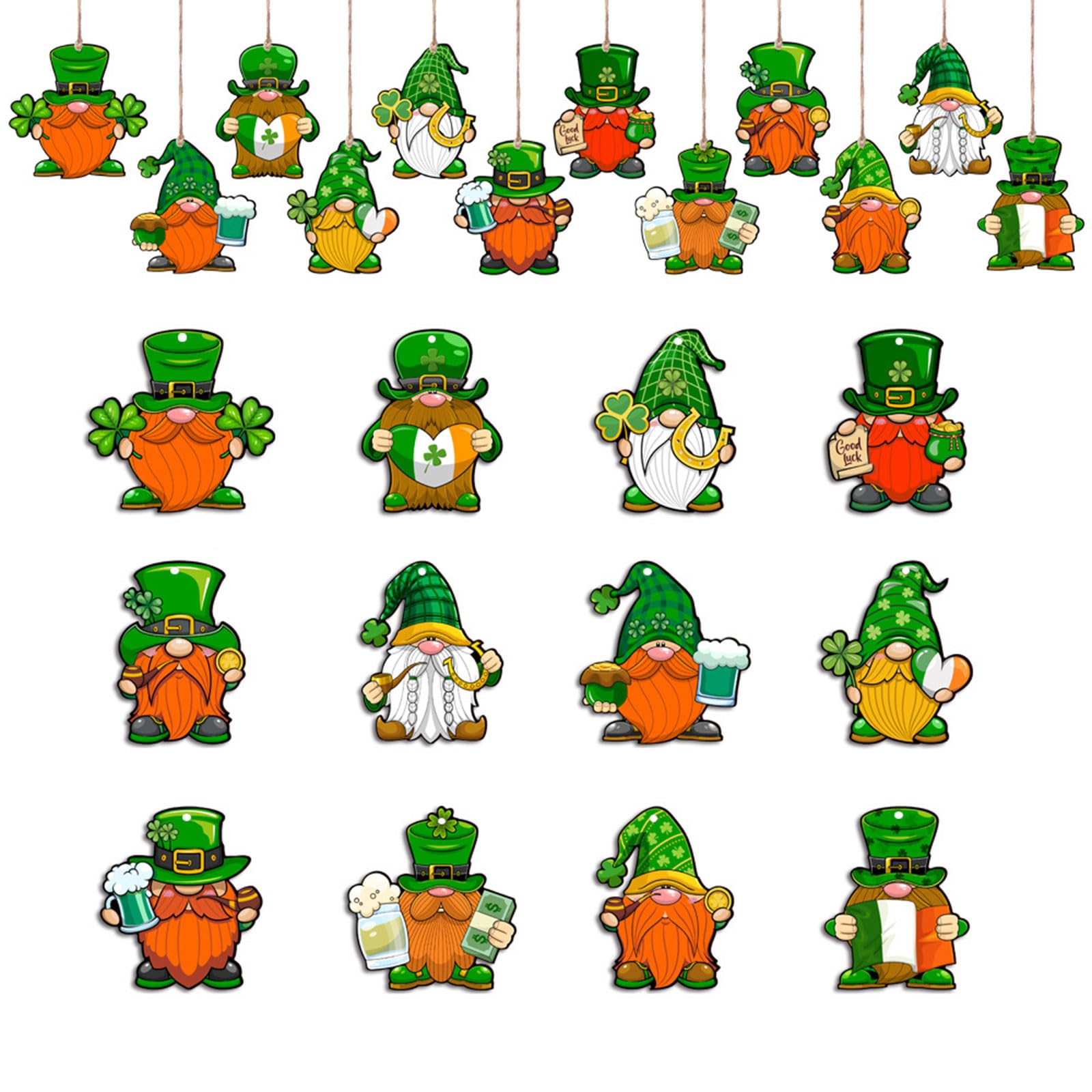 NEWFT Festive Patrick's Day Doll Pendants Set of 24 Wooden Signs for Holiday Decor and Irish Festivities Light Wood Sign