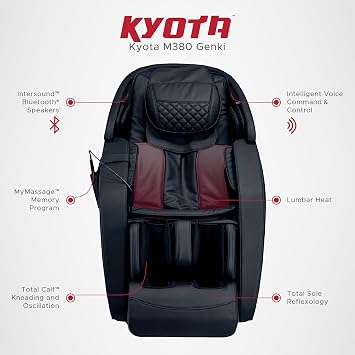Kyota M380 Genki Massage Chair, Black, Modern Style, Zero-Gravity Recliner, Shiatsu Massage, Voice Controlled, Chromotherapy Lights, 50 x 30 x 40 inches, 200 lbs Weight Capacity