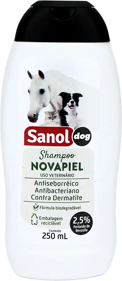 Sanol Dog Shampoo De Pêlos Para Cães / Gatos E Cavalos Novapiel 250 Ml Branco