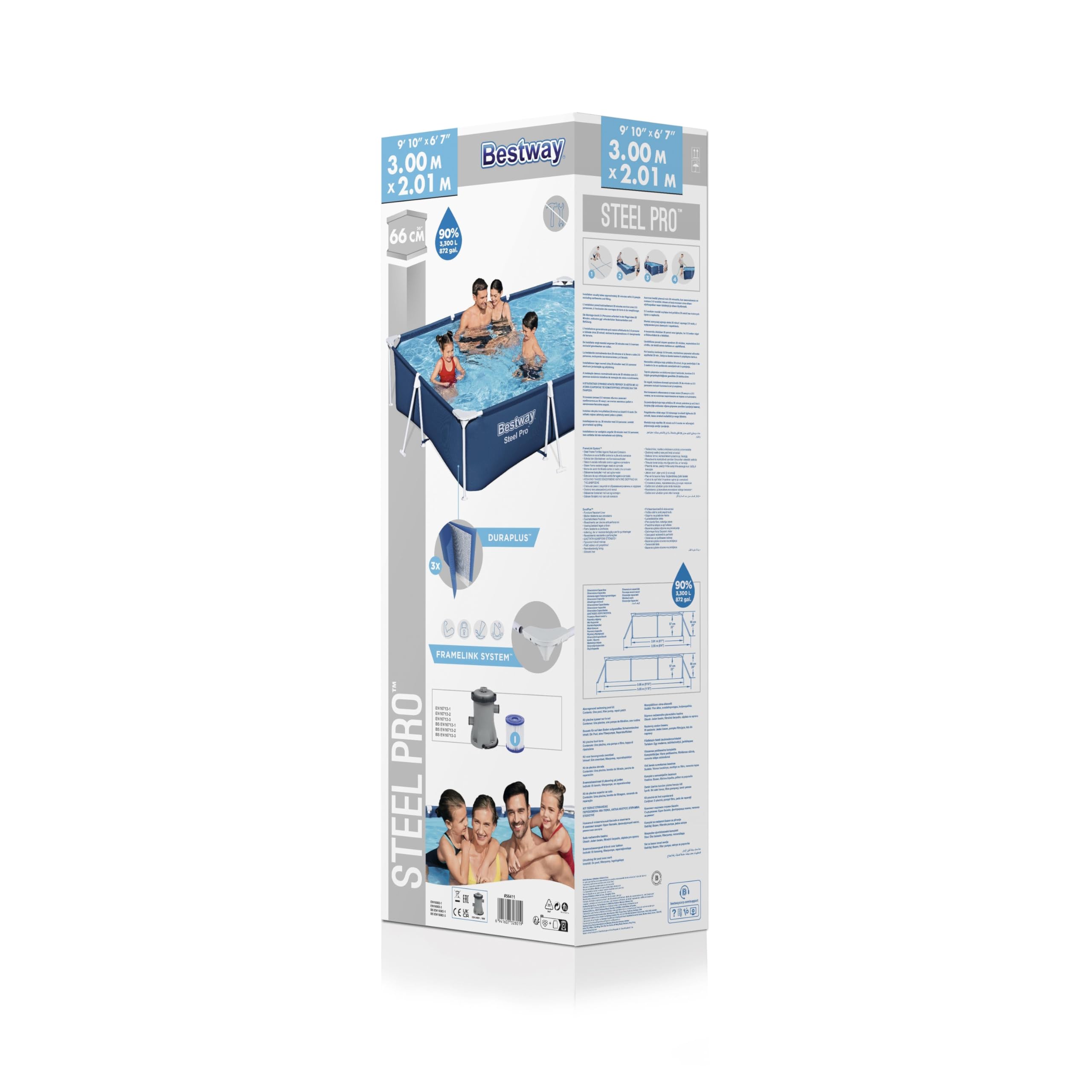 Bestway Steel Pro Zestaw Prostokątny Basen Zewnętrzny 3,00 m X 2,01 m X 66 cm, Niebieski