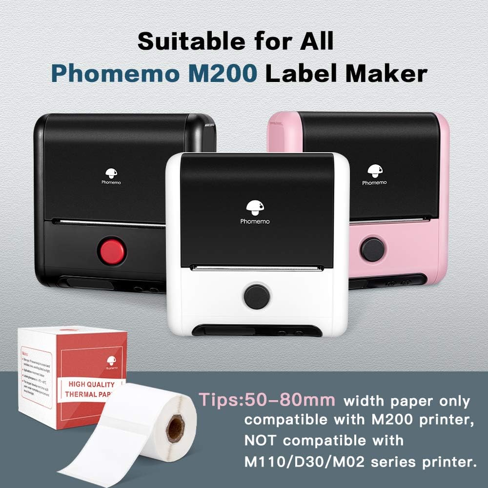 Phomemo M200 Multi-Purpose White Self-Adhesive Label Paper for Phomemo M200/M220 Label Maker,2 1/4" X 1 1/2" (60mm x 40mm), 180 Labels/Roll,Black on White