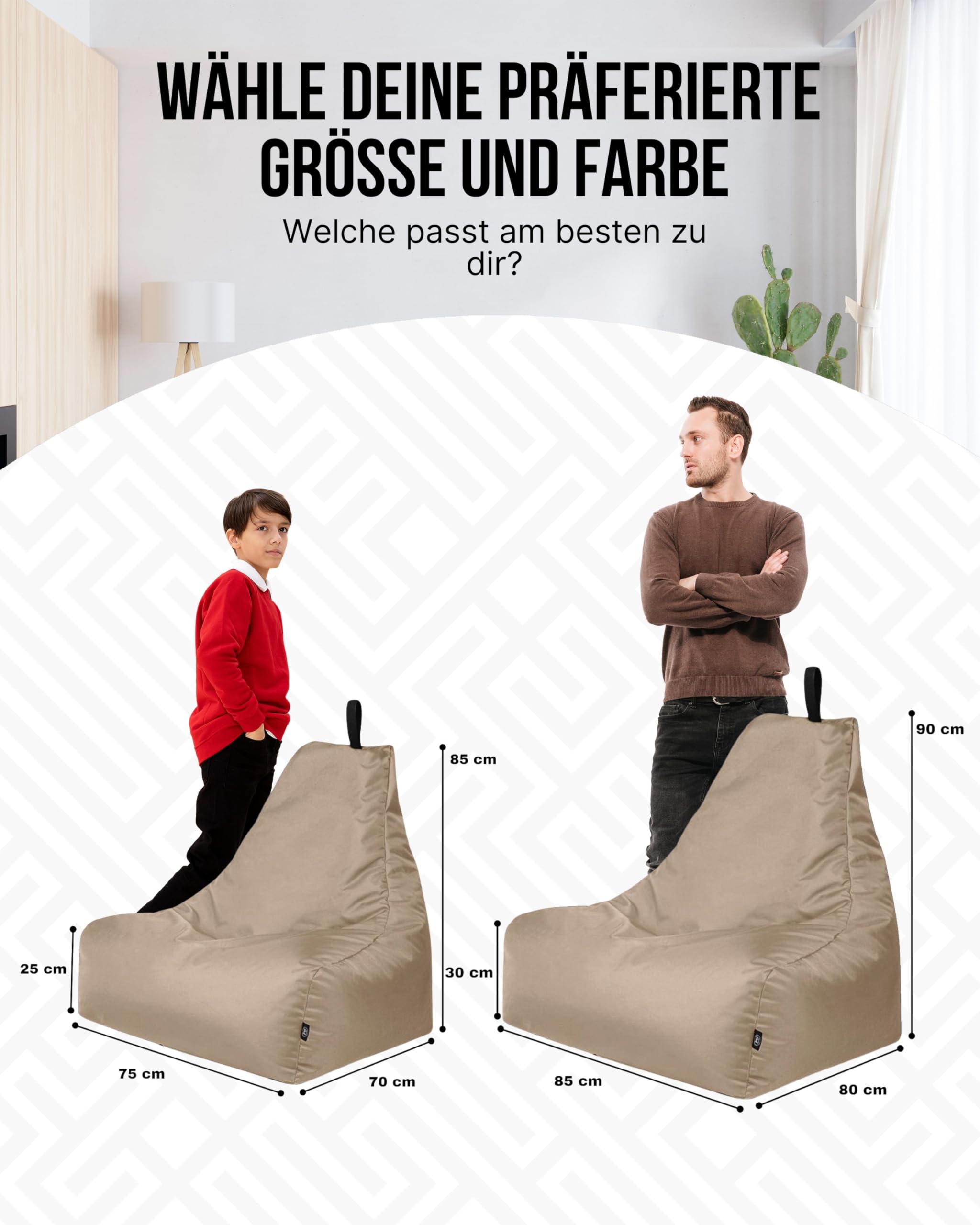 PATCH HOME Lounge Sessel XXL Gamer Sessel Sitzsack Sessel Sitzkissen In & Outdoor geeignet fertig befüllt | XXL - Beige - in 2 Größen und 25 Farben