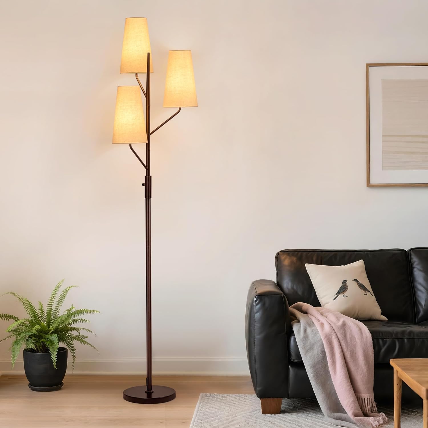 SRJJA Floor Lamp for Living Room, 70" Tall Farmhouse Standing Lamp with Linen Shades, Industrial Rustic Tree Floor Lamps for Bedroom, Office and Dining Room(Bulb Not Included)