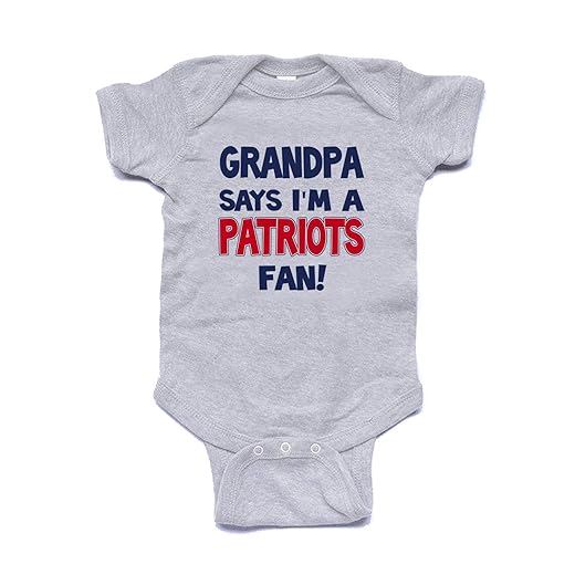 NanyCrafts Grandpa says I'm a PATRIOTS Fan Baby Bodysuit Heather 6M