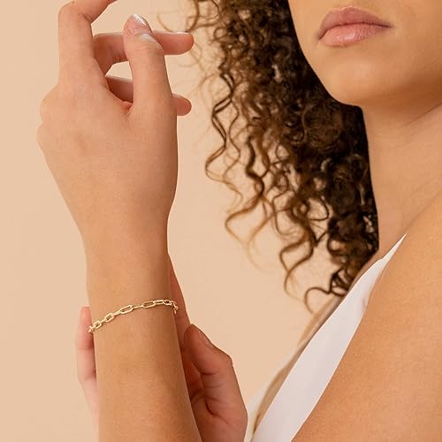 Miniatura 2 de PAVOI Pulsera ajustable chapada en oro de 14 quilates con clipbordilloFigaro para mujer