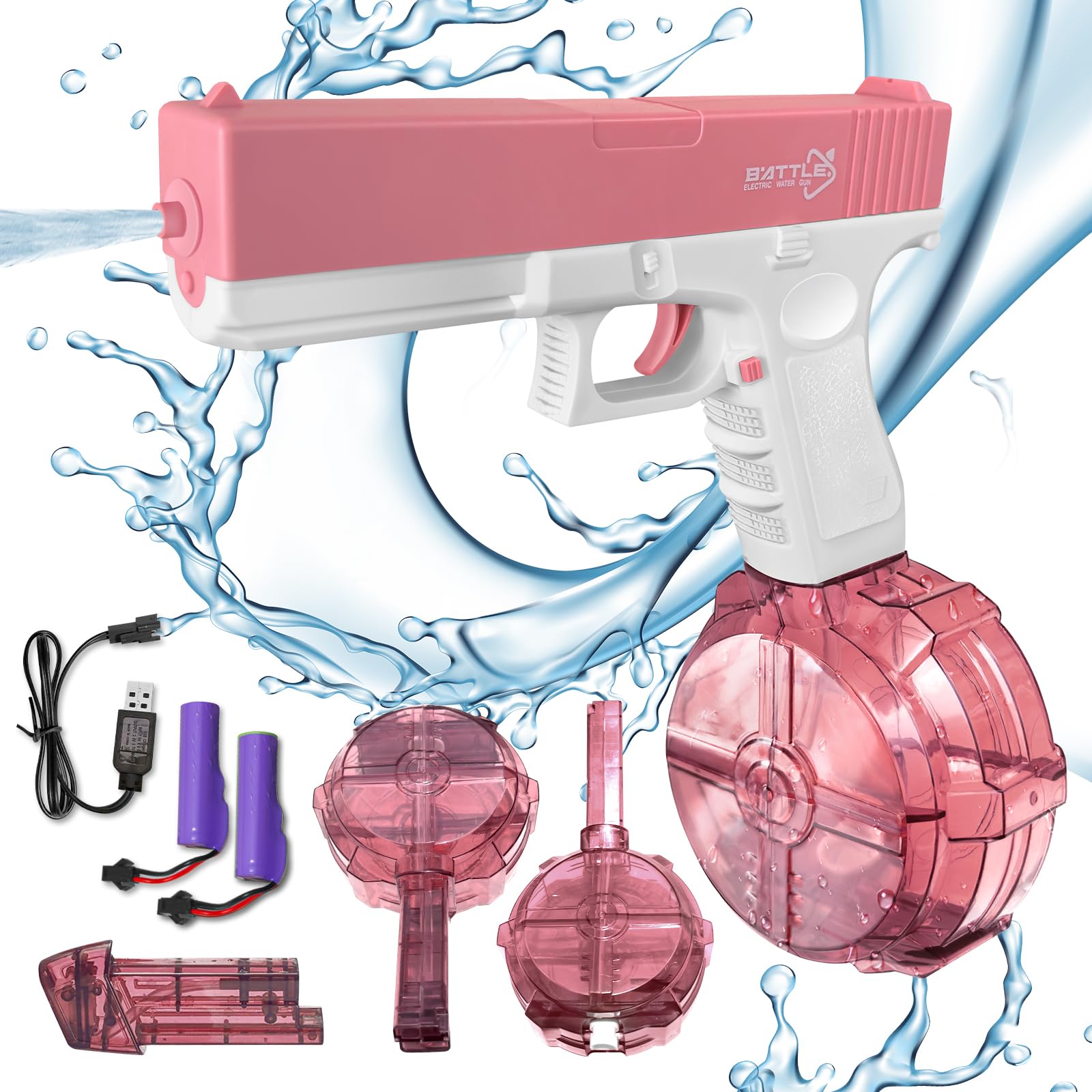Photo 1 of **NEW**
Electric Water Gun Up to 32ft Long Range - 3 Water Clips - 900+CC Large Capacity Automatic Water Gun  (Pink)