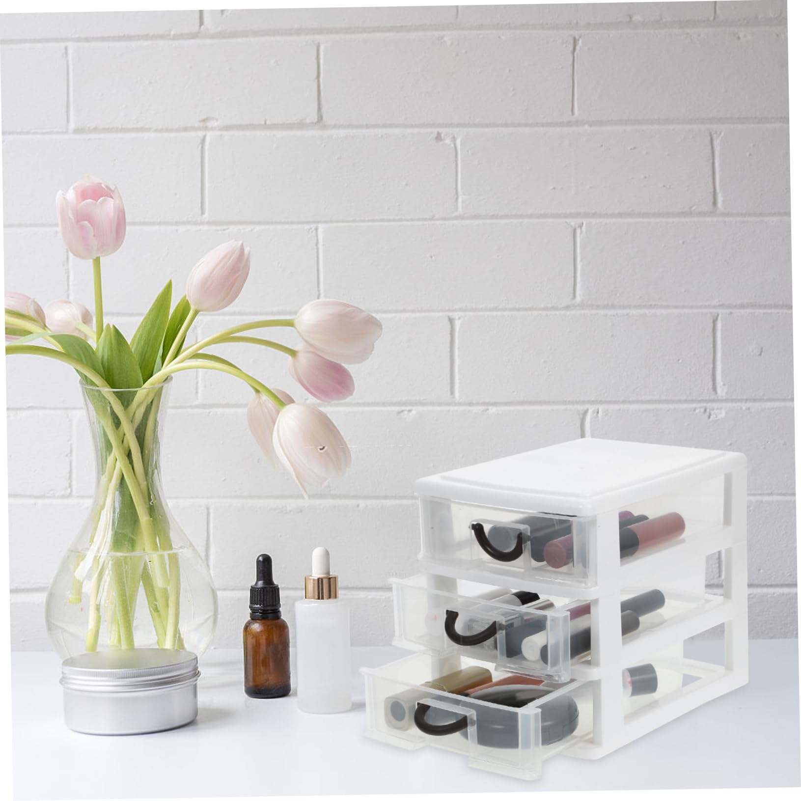 PRETYZOOM 4 Contenitori Per Cosmetici Di Capacità 4 Cassetti Organizer Da Scrivania Per Trucchi Salvaspazio Organizer Da Scrivania in Plastica Facile Da Pulire Elegante