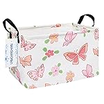 LANGYASHAN Rectangular Storage Bin Collapse Canvas Fabric Cartoon Storage Basket with Handles for Organizing Home Kitchen Boys and Girls Toys Office Closet Shelf Baskets (Rec Pink Butterfly)
