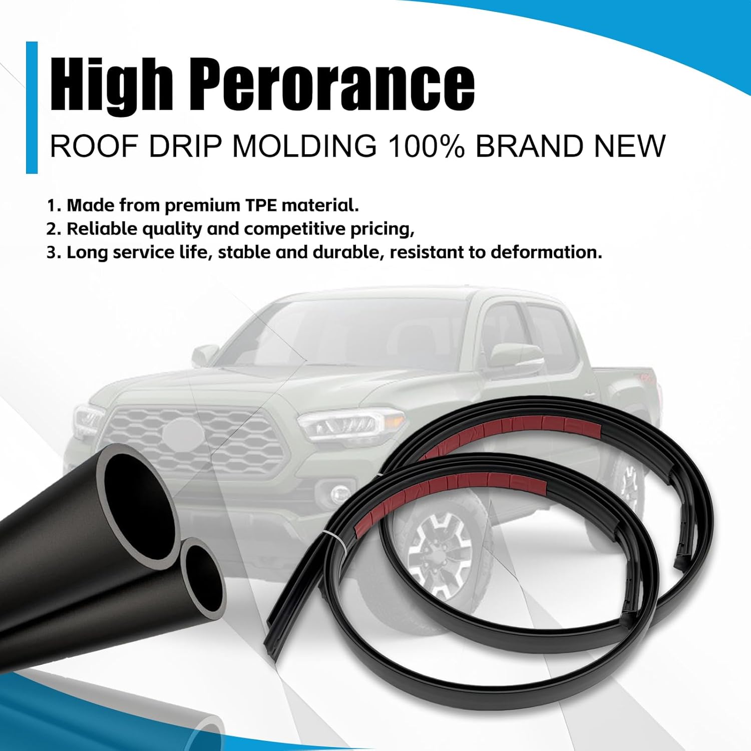 Pair Roof Drip Molding Trim 75551-04081 75552-04080 LH&RH Fit for Toyota Tacoma Double CAB 2016-2023 Roof Trim Molding Weather Stripping Rubber Seal