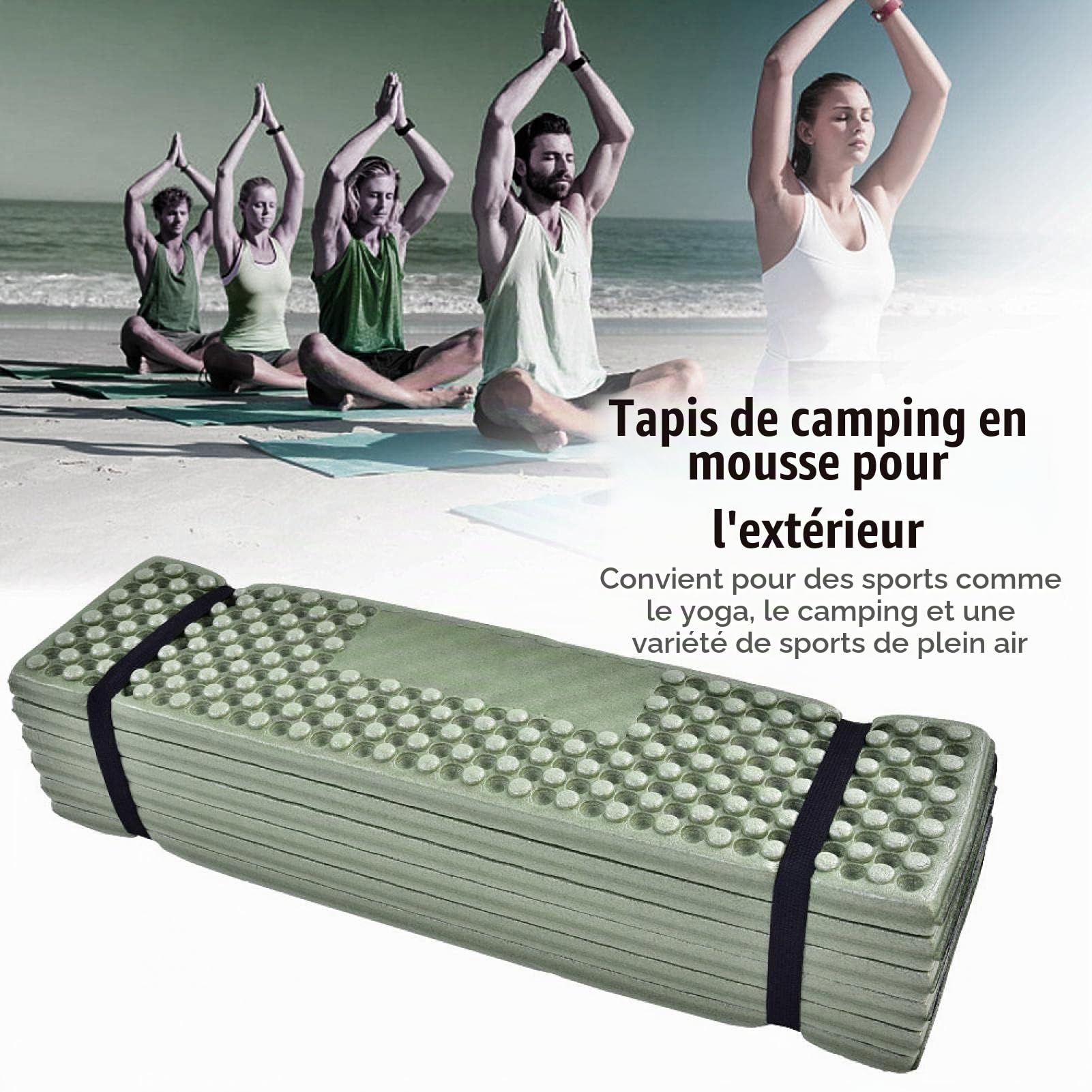 Akozon Tapis de camping en mousse de plein air pliable - Matelas imperméable - Tapis de plage pliable ultra léger - Pour le yoga, le camping, les pique-niques