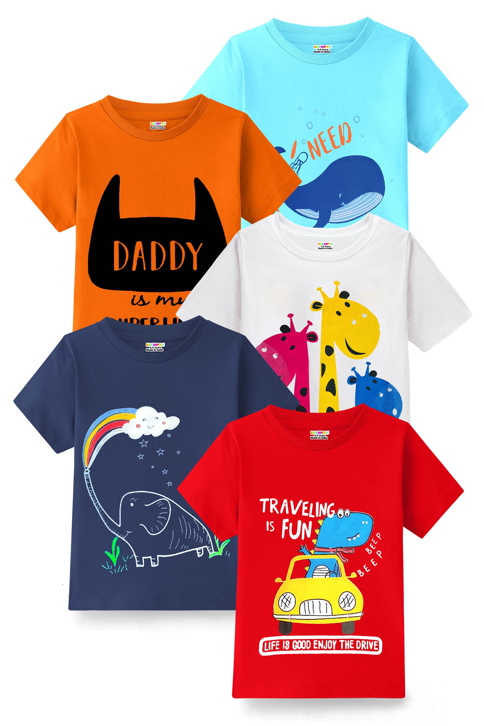 kuchipoo Boys Half Sleeves Regular Fit Cotton T-Shirt-picture-28