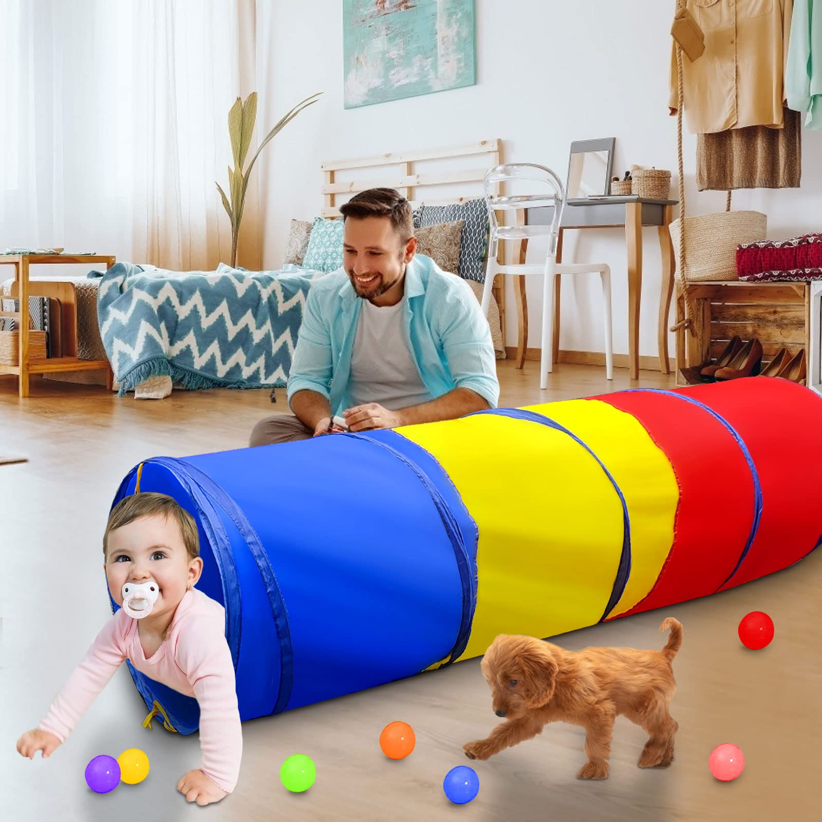 Tunnel de jeu pour tout-petits de 1 à 3 ans - Jouet pop-up pour bébé - Jouet de crawling pour enfant ou chien - Jouet à 6 pieds, pour l'intérieur et l' extérieur Tunnel de jeu pour tout-petits de 1 à 3 ans - Jouet pop-up pour bébé - Jouet de crawling pour enfant ou chien - Jouet à 6 pieds, pour l'intérieur et l' extérieur