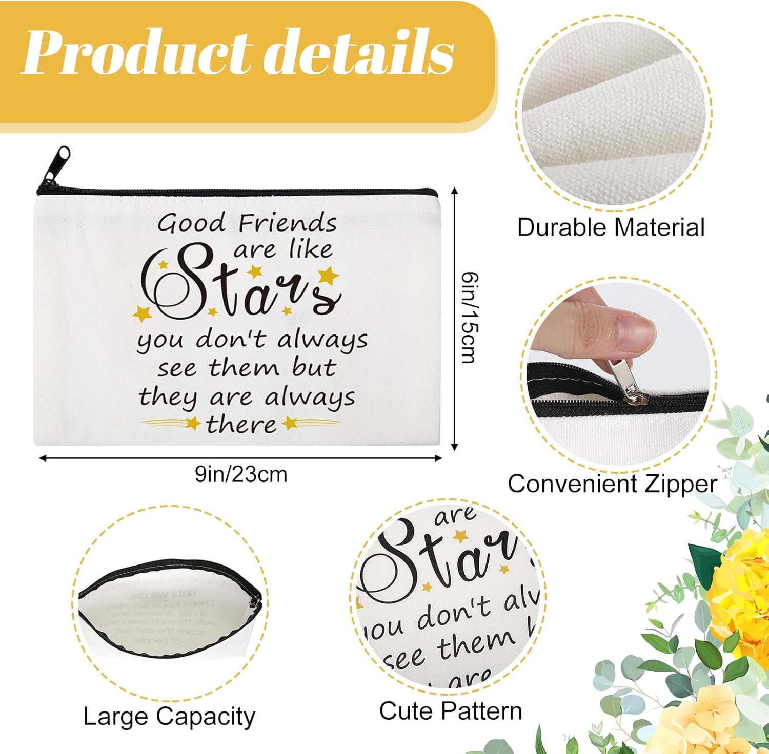 Kenning 10 Pieces Friendship Gifts for Women 5 Pcs Funny Friend Makeup Bag 5 Pcs Good Friends Are Like Stars Friendship Keychain Cute Star Keychain Birthday Presents Graduation Gift for Women BFF Teen - Image 2