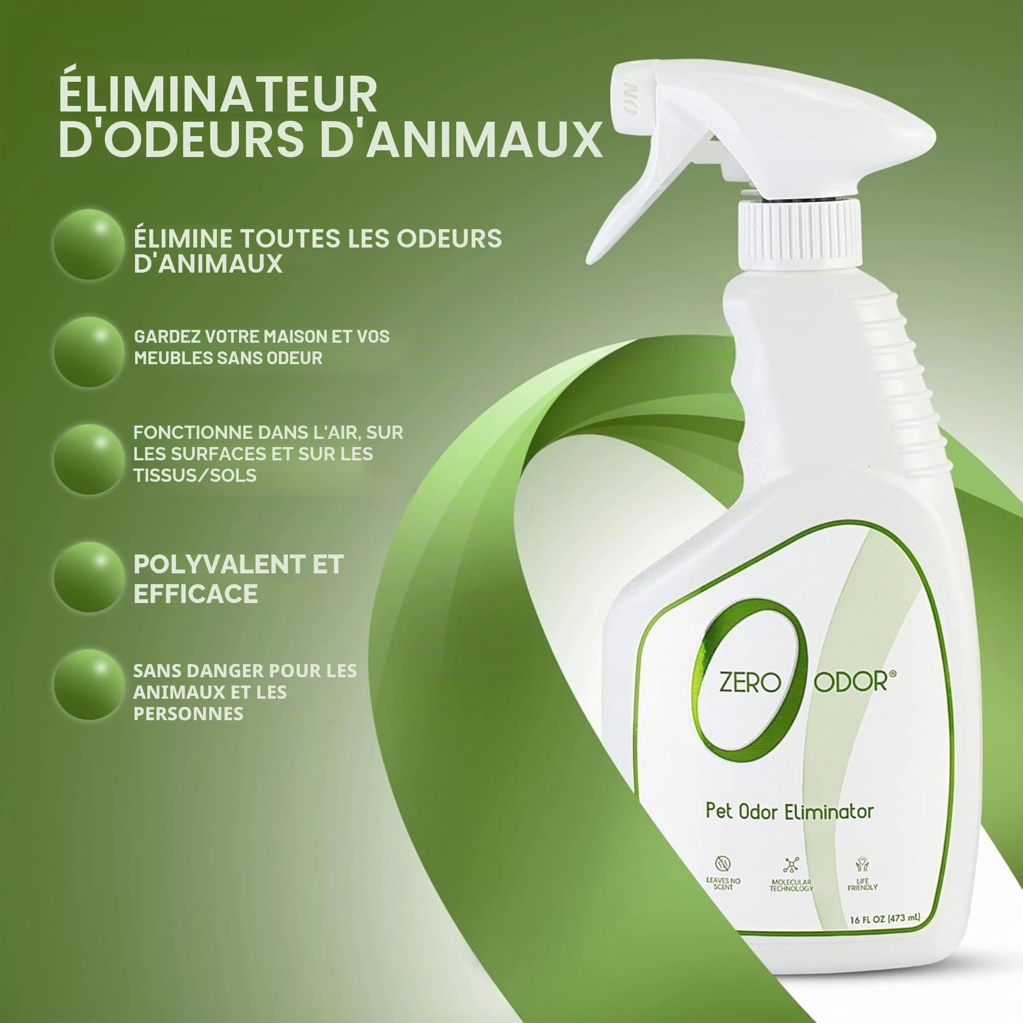 Zero Odor Éliminateur d'odeurs d'animaux de compagnie – Purificateur d'air, purificateur et désodorisant – Plus qu'un désodorisant – Élimine réellement les odeurs au niveau moléculaire – Pulvérisateur