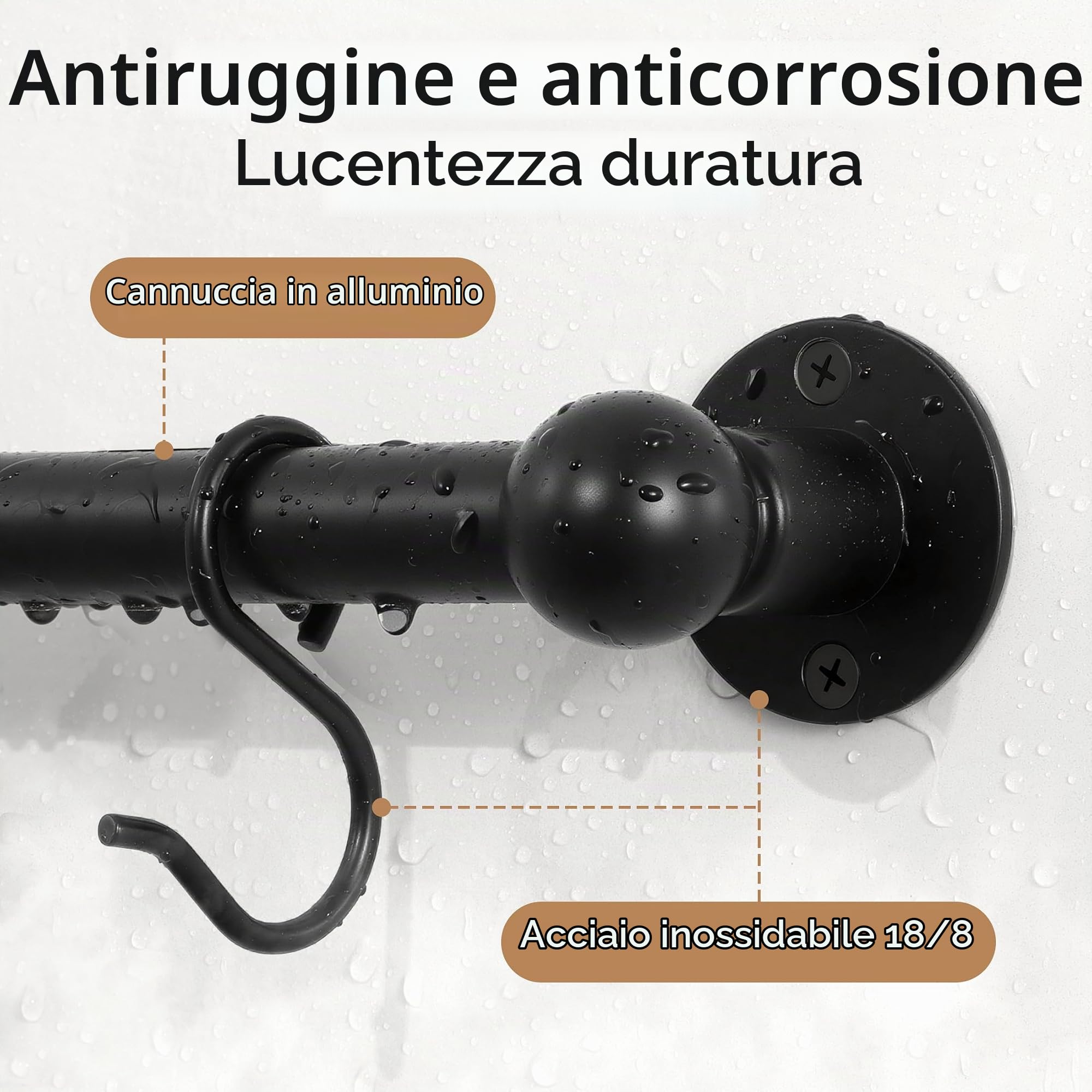 KES KUR228S32-BK - Portavaso da parete ad alta capacità da 59 kg, con 3 tubi spessi, 32 pollici, per cucina con 10 ganci, vite in acciaio inox 18/8 e sagoma di foratura per montaggio a perno da 40,6