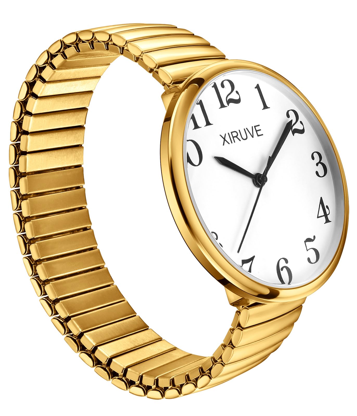 Facile à Lire Super Grand Cadran Chiffres Arabes Bracelet Élastique en Acier Inoxydable Montre à Quartz Analogique pour Femme Homme