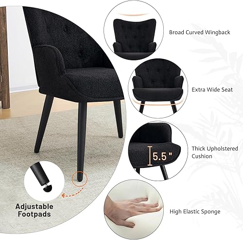 Miniatura 5 de Furniliving Boucle - Silla decorativa para sala de estar, silla de lectura tapizada con respaldo alto, sillón con respaldo alado con botones