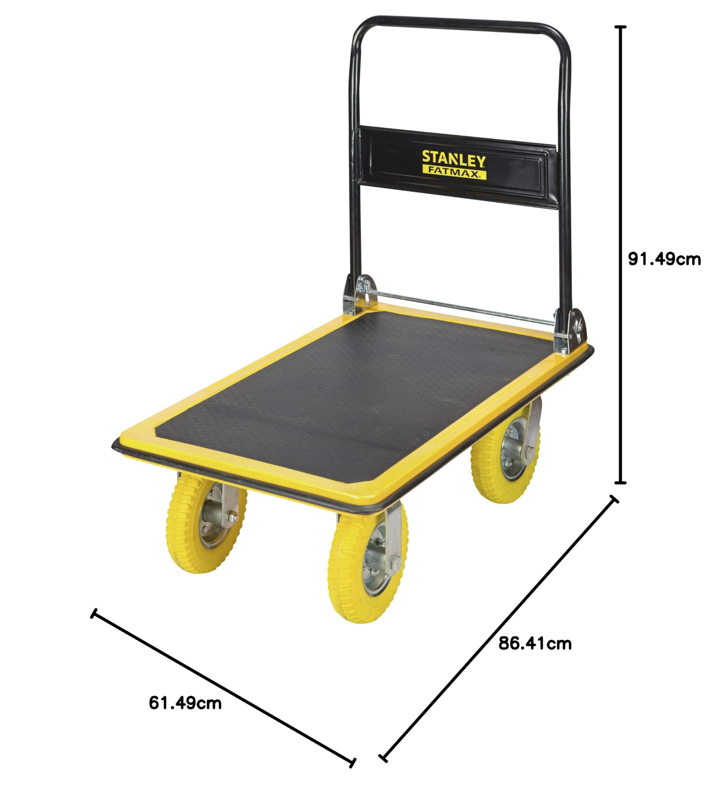 STANLEY FATMAX FXWT-704 Camion à Plate-Forme Repliable en Acier - Charge utile de 300 kg - Grandes Roues Robustes - Fabriqué en Acier Lourd et Durable Noir/Jaune