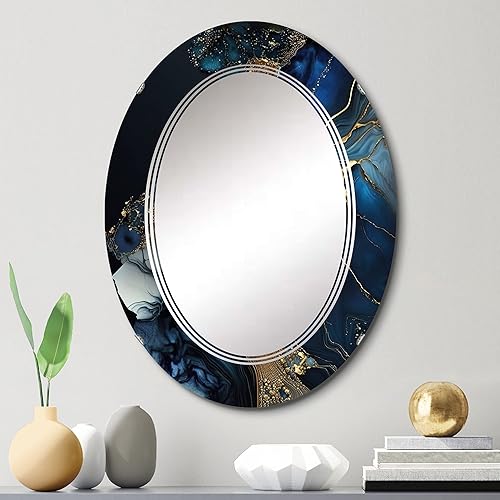 Miniatura 2 de Abstract Geode Gold and Blue Marble V- Vanity Mirror, Bathroom Mirrors, Wall Mirrors for Living Room, Bedroom - Round Mirror - Large 24'x24', 32'x32'