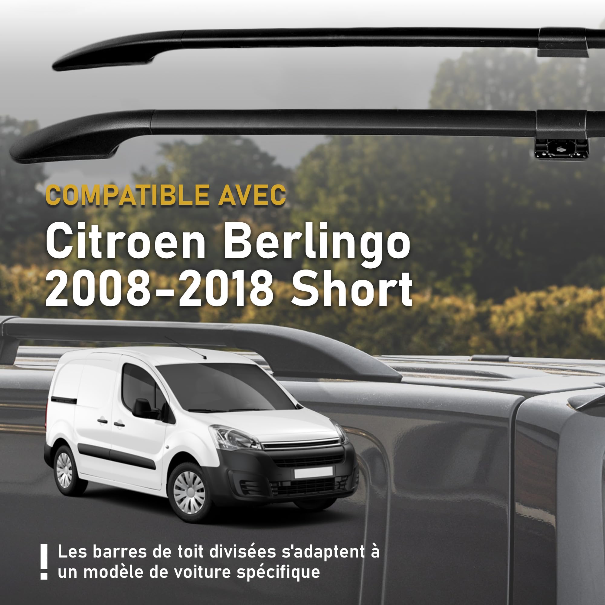 CHROMEMASTER | Compatibles avec Citroen Berlingo Short 2008-2018 | Les Barres de Toit | Conçus pour Le Montage de Barres de Toit, de Coffres de Toit ou de Porte-vélos | Structure en Aluminium
