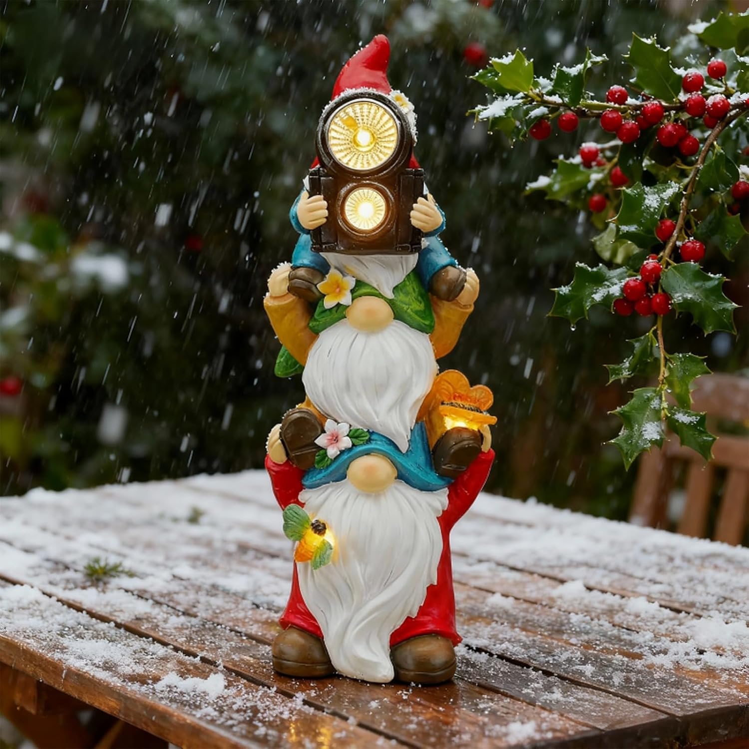 Funny Photography Garden Gnomes Statue, Solar Christmas Gnomes Outdoor Decor for Yard, Lawn, Patio, Porch, Unique Xmas Birthday Housewaming Gifts,12 Inch, Resin - Image 7
