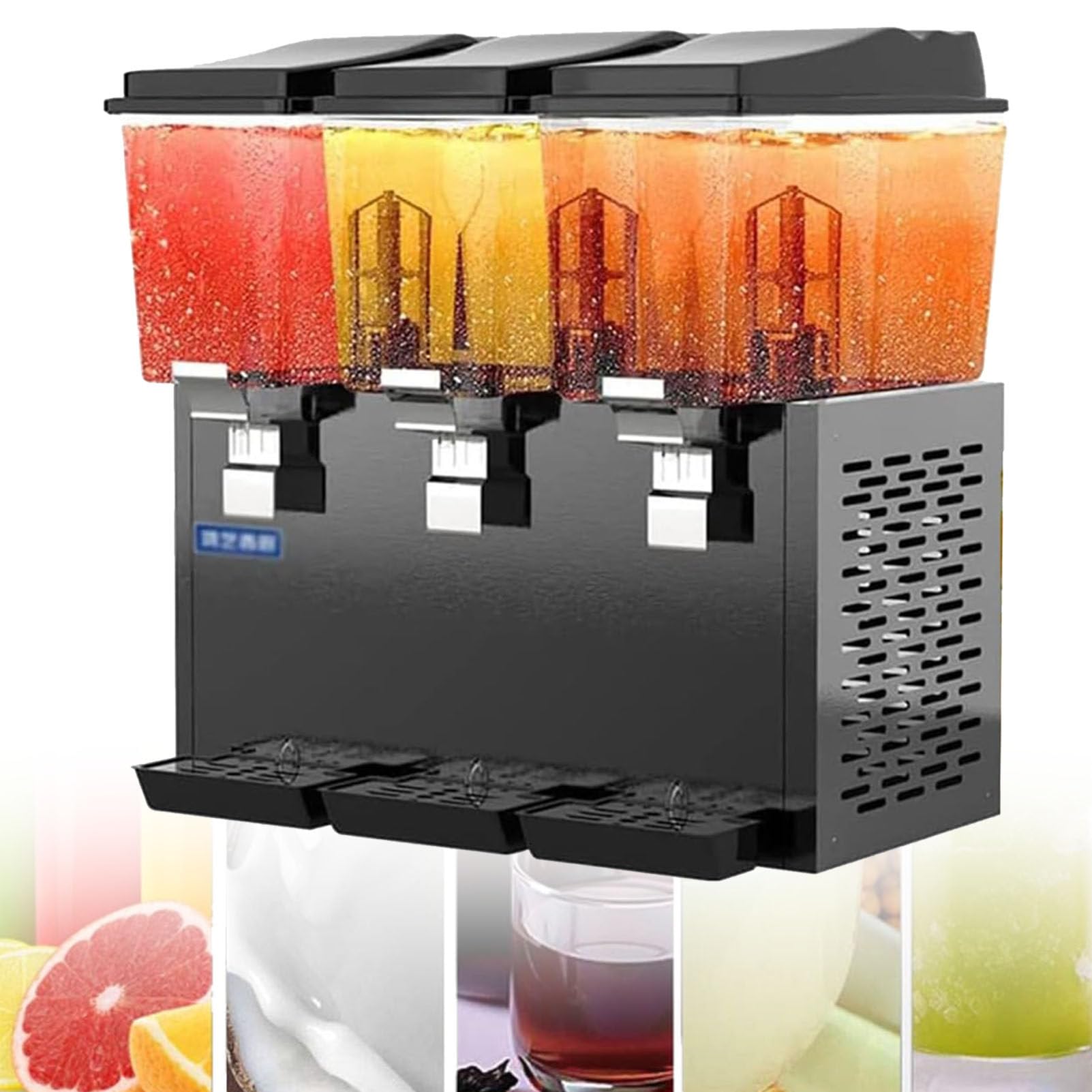 HCZKIUJY Cold Drink Dispenser - Heavy Duty Commercial Beverage Dispenser, 3 x 16L Stainless Steel Juicer for Breakfast Buffets and Hotels (Black)