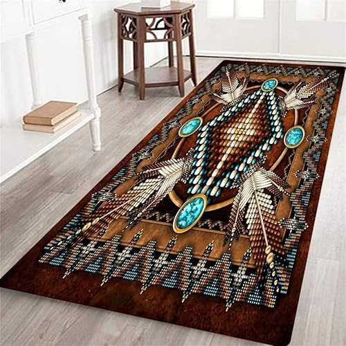 Southwestern Long Runner Rug for Hallway,Rustic South Western Aztec Tribal