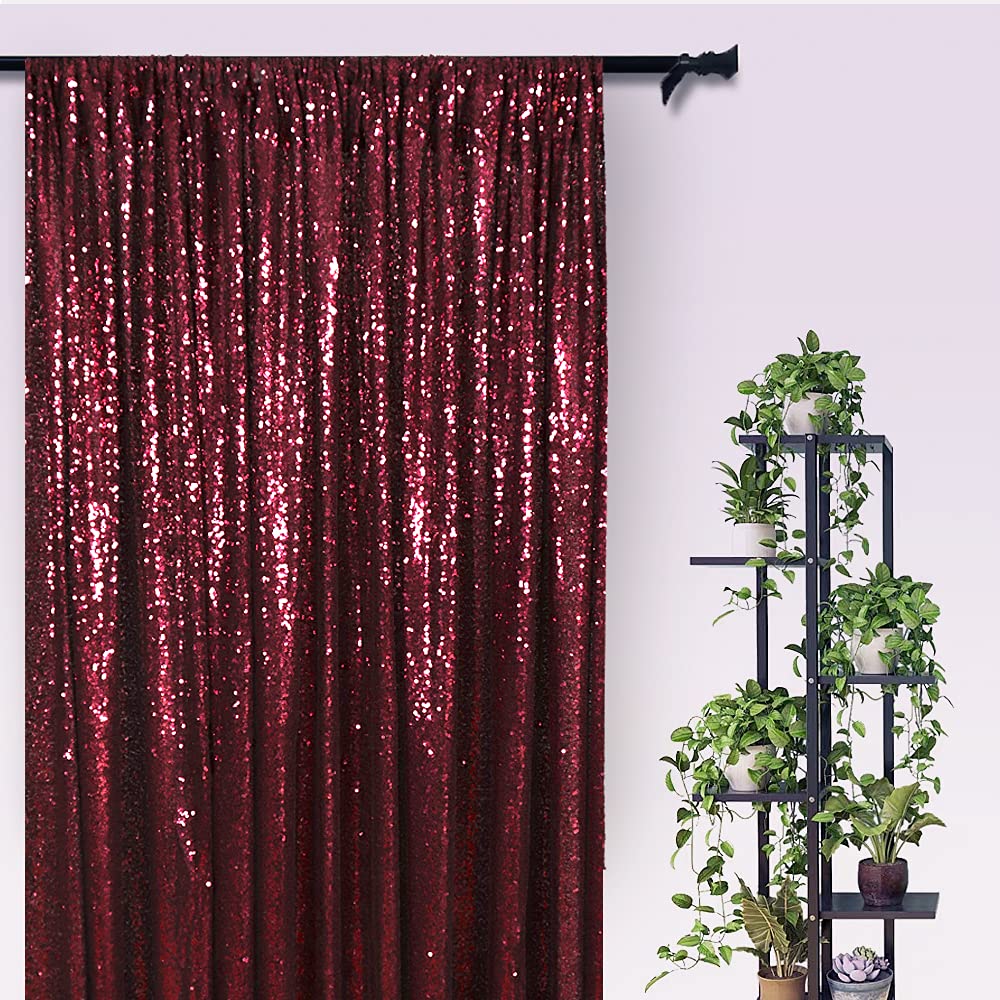 AMZLOKAE 2FTx8FT Wine Sequin Backdrop Curtain | Glitter Burgundy Fabric for Photography | Sparkling Red Sequin Background for Birthday & Wedding Decor