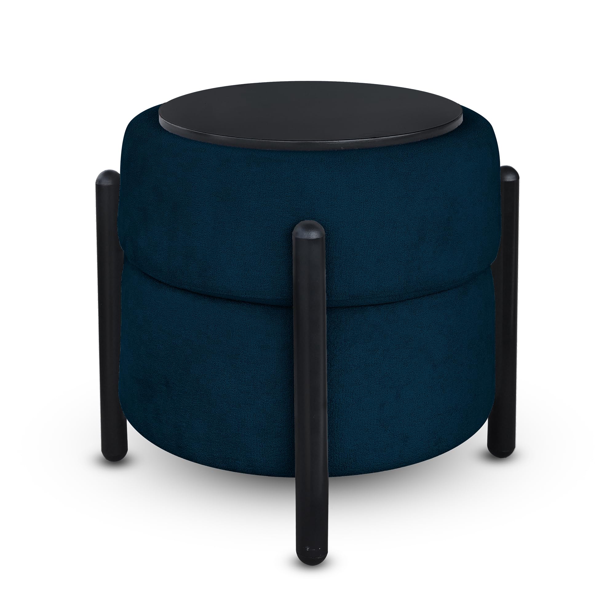 Jaico 3-in-1 Modern Round Ottoman Stool with Storage, Multi-Functional Footrest, Side Table & Hidden Compartment, Soft Towel Fabric Upholstery, Sturdy Metal Legs, Ideal for Living Room, Bedroom