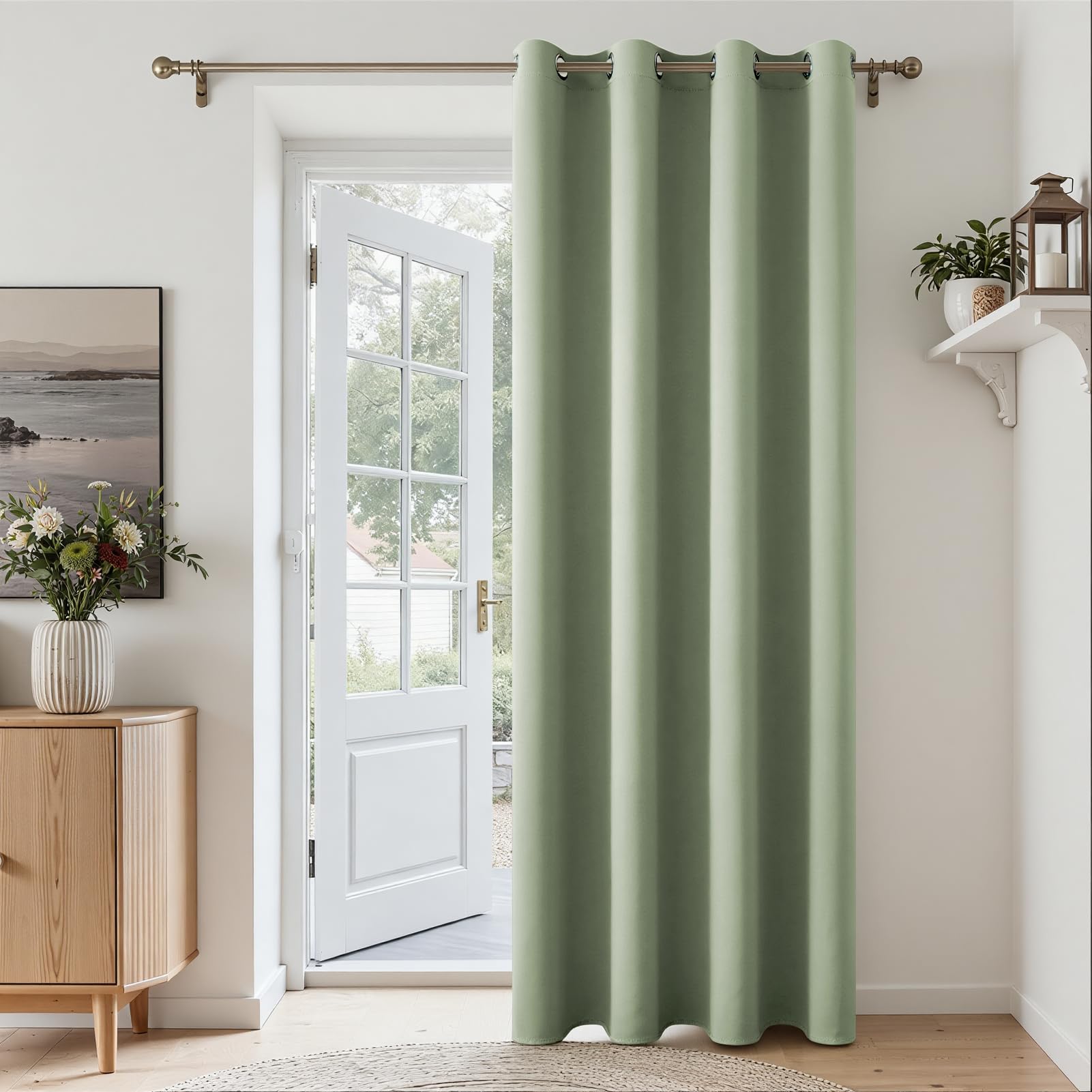 MRTREES Thermovorhang Tür Vorhang Blickdicht Grün, Verdunkelungsvorhang 210 cm Lang 140 cm Breit, 1 Stück, Blickdichte Vorhänge Kälteschutz Ösen Gardinen für Wohnzimmer Kinderzimmer