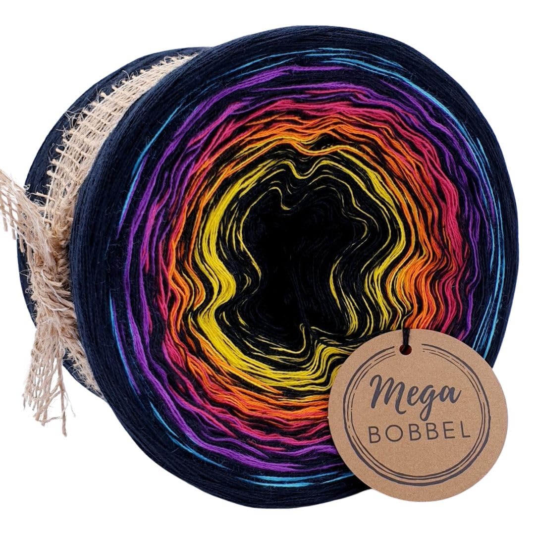 MegaBobbel*Rausch der Farben*A71* (Außenfarbe: Schwarz) Farbverlaufsgarn - Lace Garn Bobbel Wolle zum Häkeln & Stricken - 50% Baumwolle/50% Polyacryl (4 fädig, 3750m)