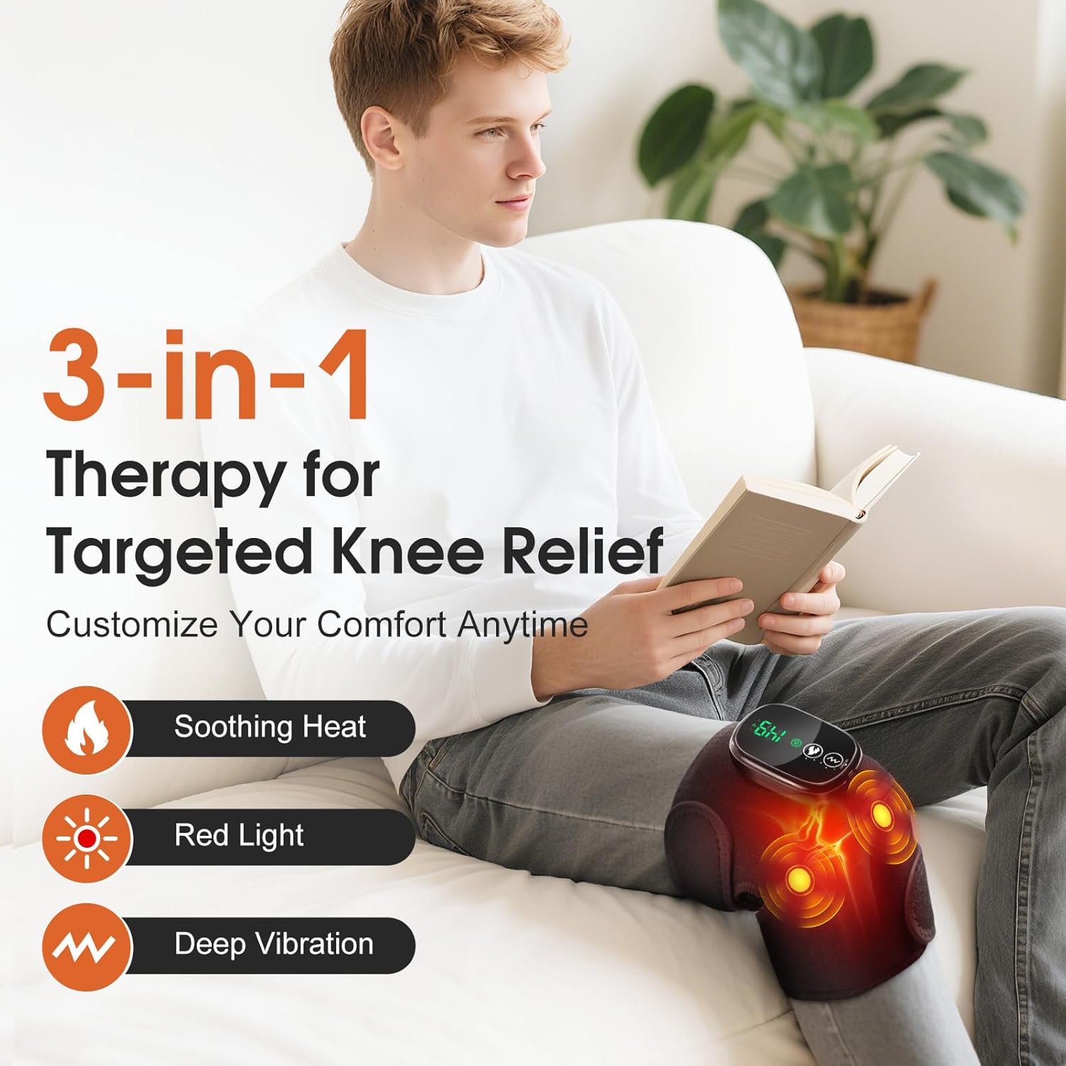 Cordless Knee Massager with Heating, Red Light, Knee Heating Pad with Massager, 3 Heat Levels, 3 Massage Modes, 5000mAh Battery – Portable Heating Pad for Knee Support and Muscle Relaxation - Image 4