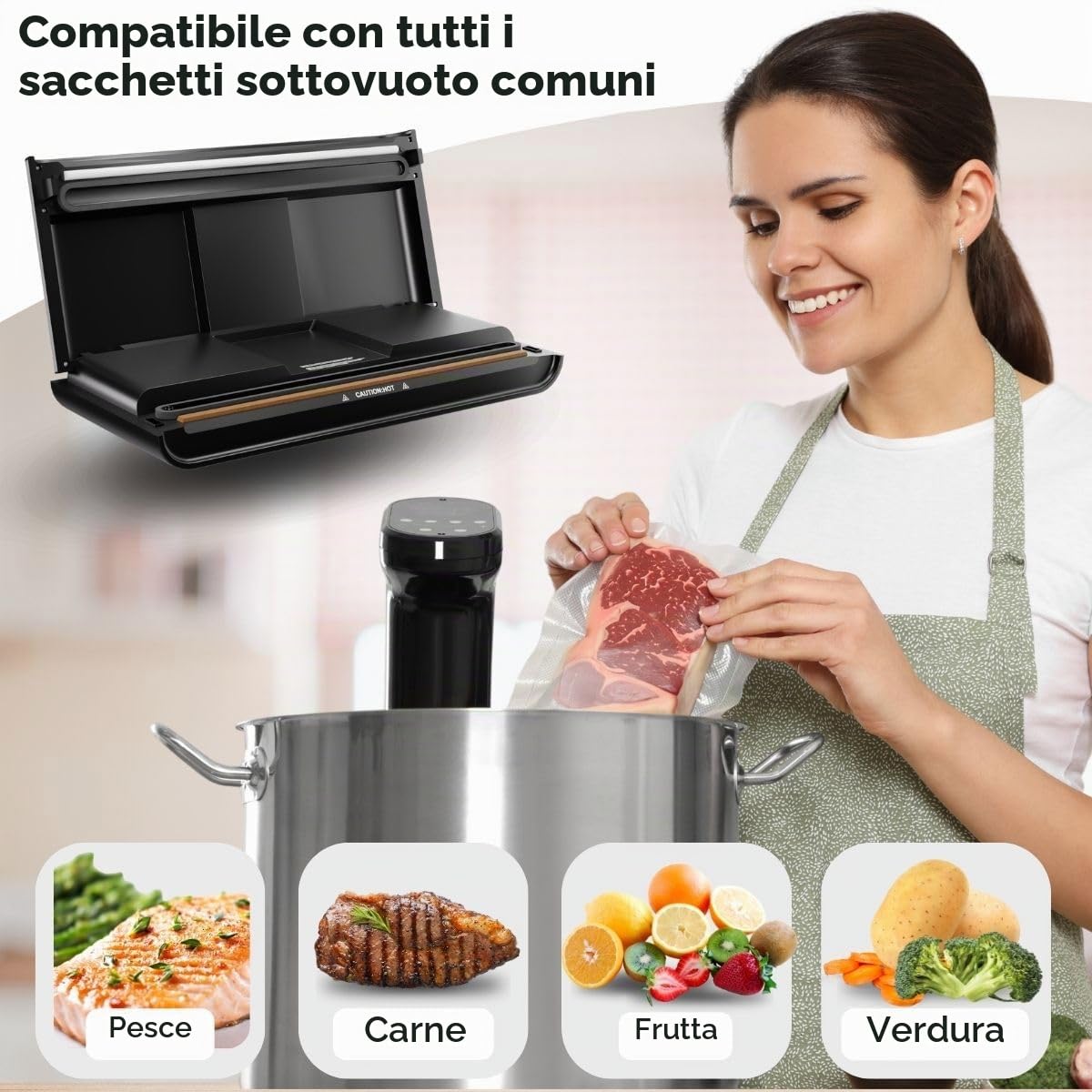 Aspiratore ProfiCook® | Sous Vide e cottura sottovuoto | Apparecchio sottovuoto incl. 18 sacchetti | cucitura stabile | Saldatrice a film con capacità di aspirazione 12 l/min | PC-VK 1080