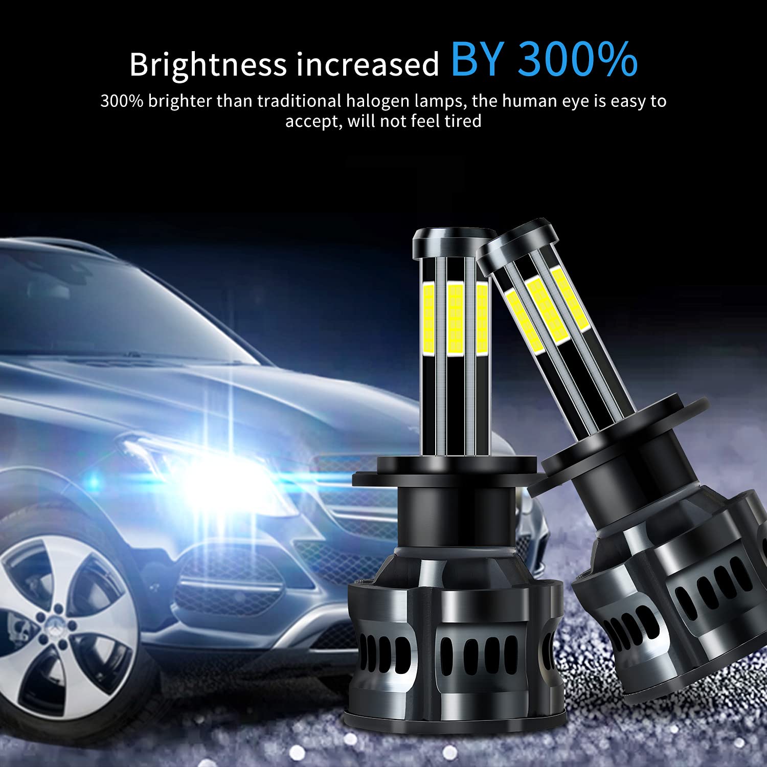 Confezione Da 2 Lampadine A LED Di Ricambio, 8 Lati Luminosi Super Luminosi Per Abbaglianti/Fendinebbia, Kit Di Conversione Da 10000 Lumen Plug And Play, Bianco Brillante,H7