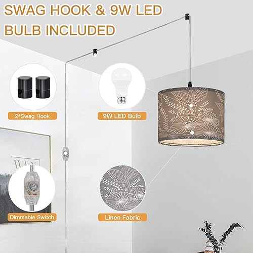 Miniatura 9 de Lámpara colgante enchufable, luz colgante con cable de enchufe con interruptor regulable, lámpara colgante con cable transparente de 15 pies,