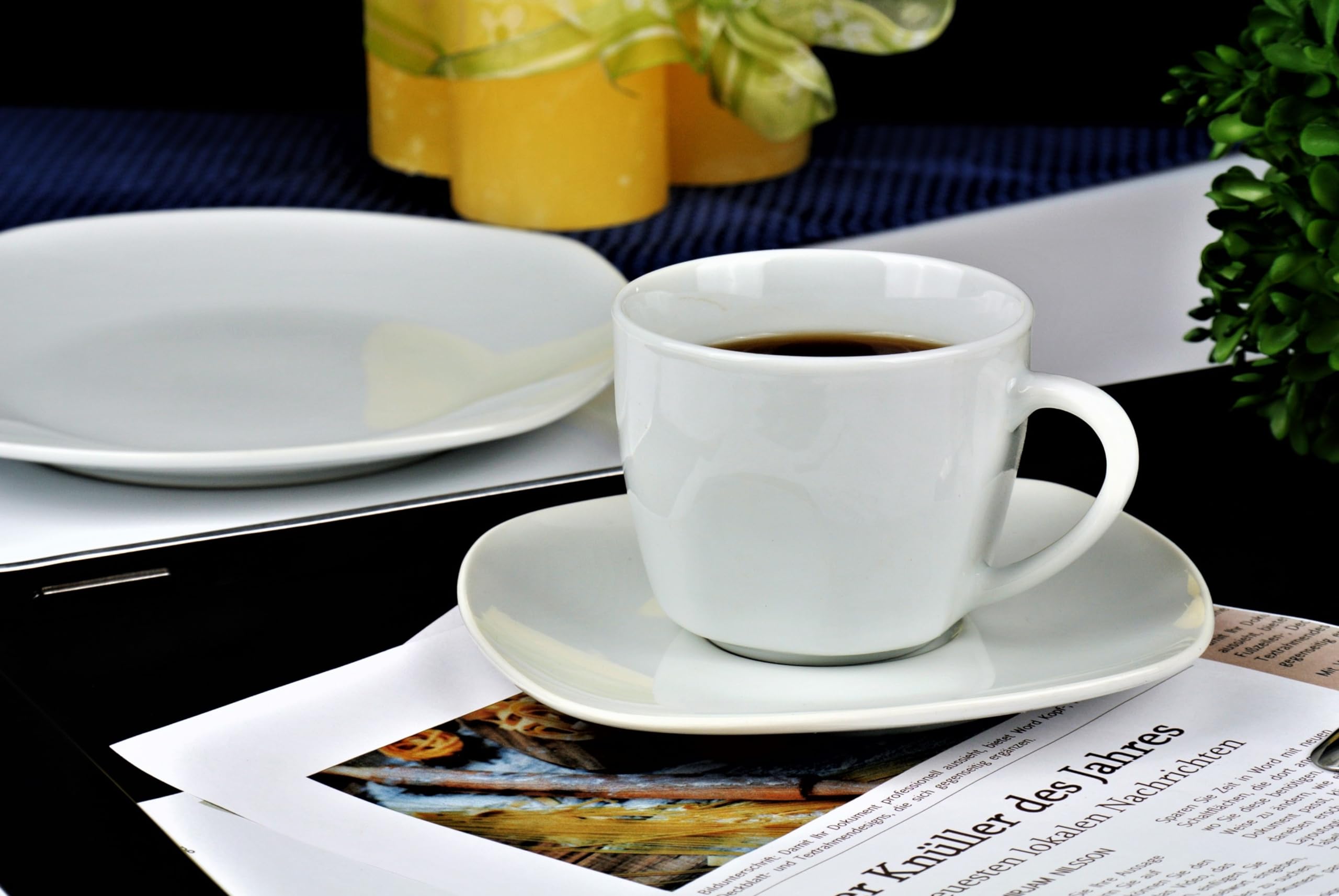 Retsch Arzberg/Geschirr Kaffeeservice FINO/Set 18teilig für 6 Personen/Porzellan eckig uni weiß/Basic-Geschirr