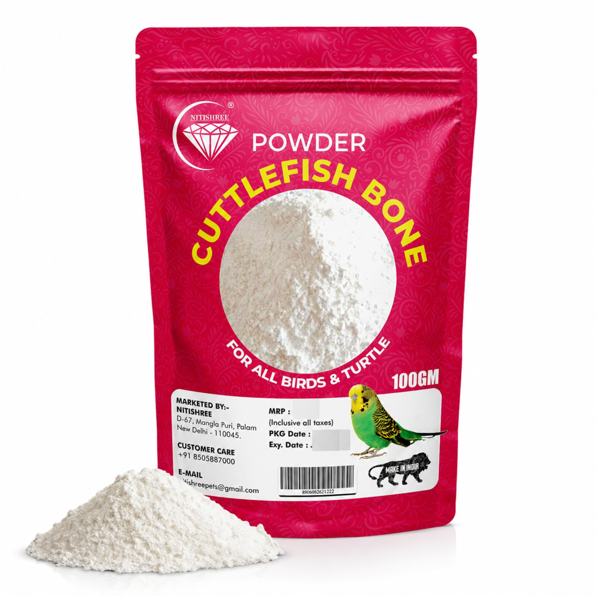 Nitishree® Premium Cuttlefish Bone Powder 100 Gram for Finches, Budgies, Conures, Lovebirds, Cockatiels, African Grey, Macaws, Cockatoo & All Birds-image-34