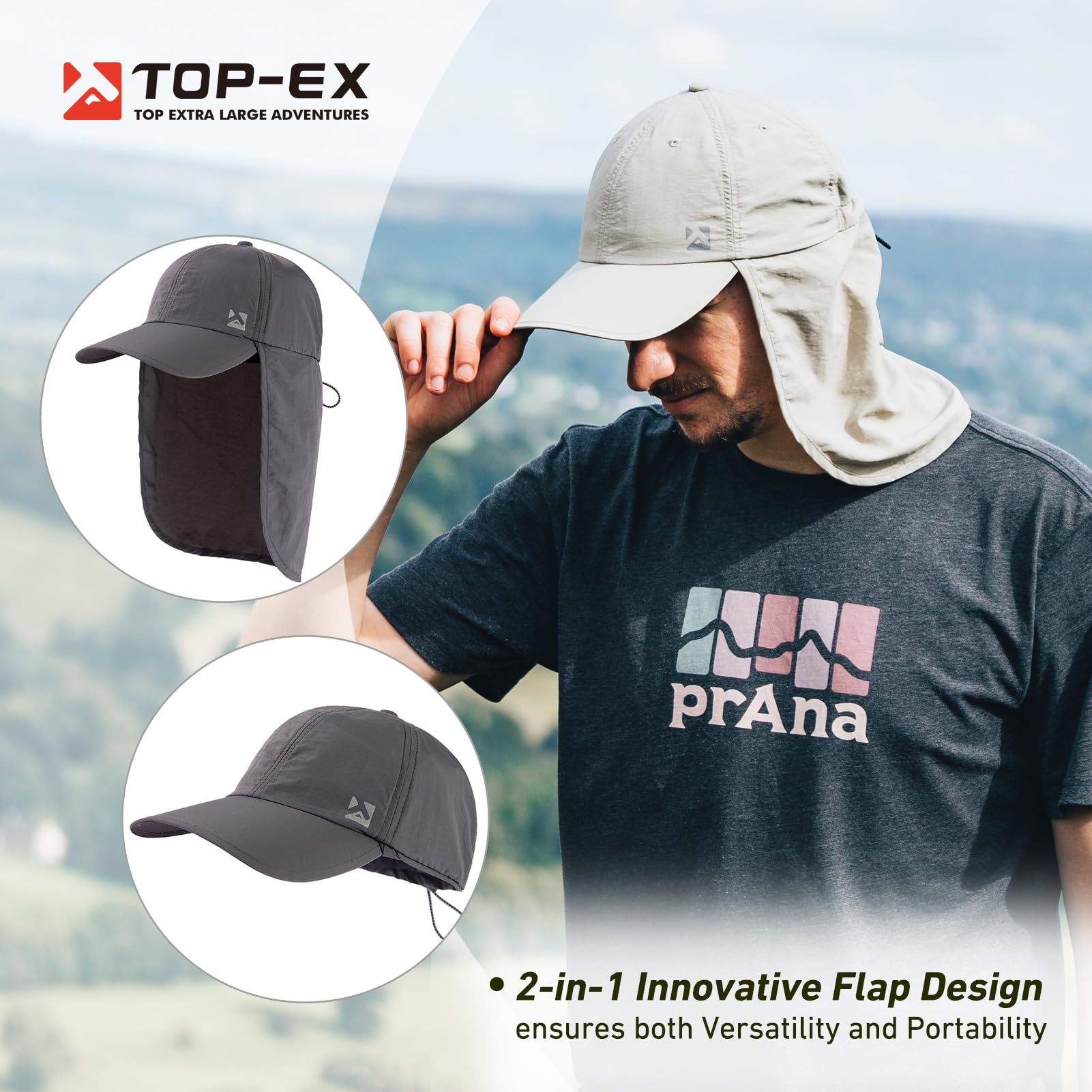 TOP-EX Casquette de baseball imperméable pour homme et femme avec rabat de cou, protection UV, pliable, chapeau d'été, safari, randonnée, chapeau de plein air, respirant, réglable