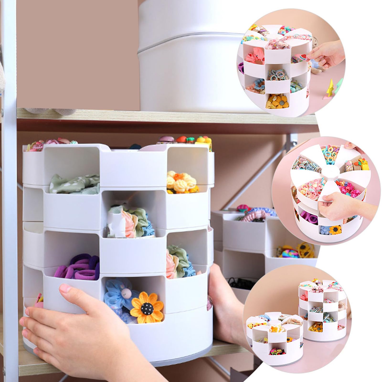 Aufbewahrungskoffer für Mädchen Drehbar Hips/pp/silikon Große Kapazität Mehrfachfächer Weiß für Kleine Mädchen zur Aufbewahrung von Haaraccessoires
