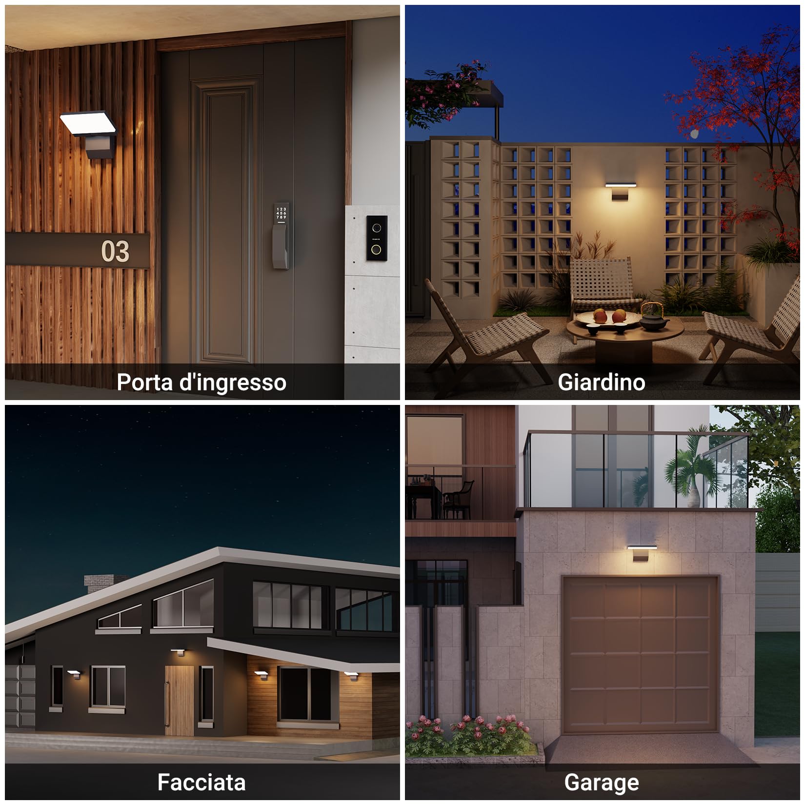 K-Bright 24W LED applique, Pannello ruotabile a 180°, lampada da Parete Bianco caldo 3000K, Impermeabile IP65 esterno applique per Terrazza Corridoio Giardini, Antipioggia Antracite